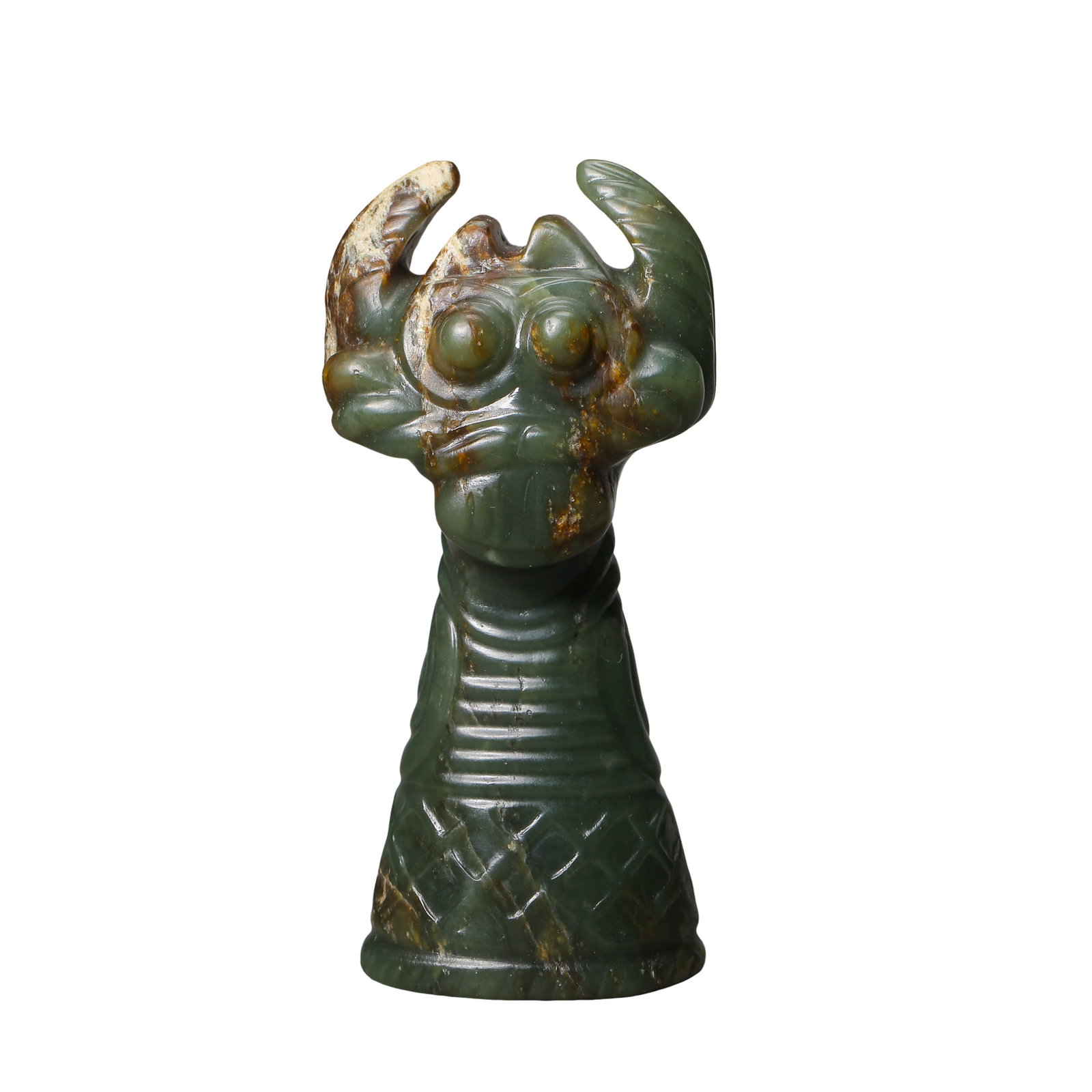 Neolithic Hongshan Culture (c. 4700–2900 BCE) River-Polished Jade Solar Deity Figure Ornament: Size: Height 10.8 cm (4.3 in, approx. 0.35 ft), Head Width 5.5 cm (2.2 in), Weight 215 g, Neolithic Hongshan Culture (c. 4700–2900 BCE)Condition & Provenance: The piece is preserved in excellent ove