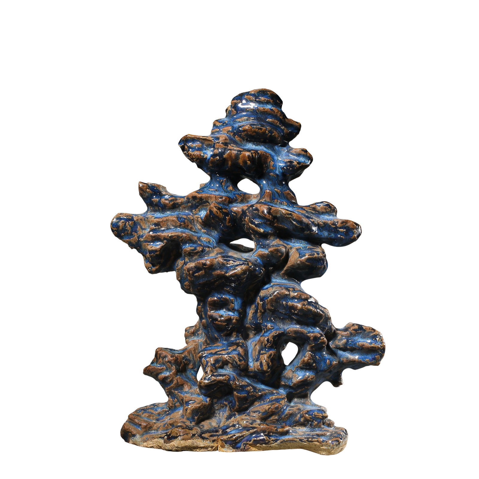 Qianlong Period (18th Century) Imperial Kiln Style Flambé Blue Glazed “Taihu Scholar’s Rock: Size: Height 26 cm (10.24 in), Maximum Width 19 cm (7.48 in), Approx. 0.85 ft, Qianlong Period (18th Century)Condition & Provenance: Excellent condition with a complete form and well-preserved flambé