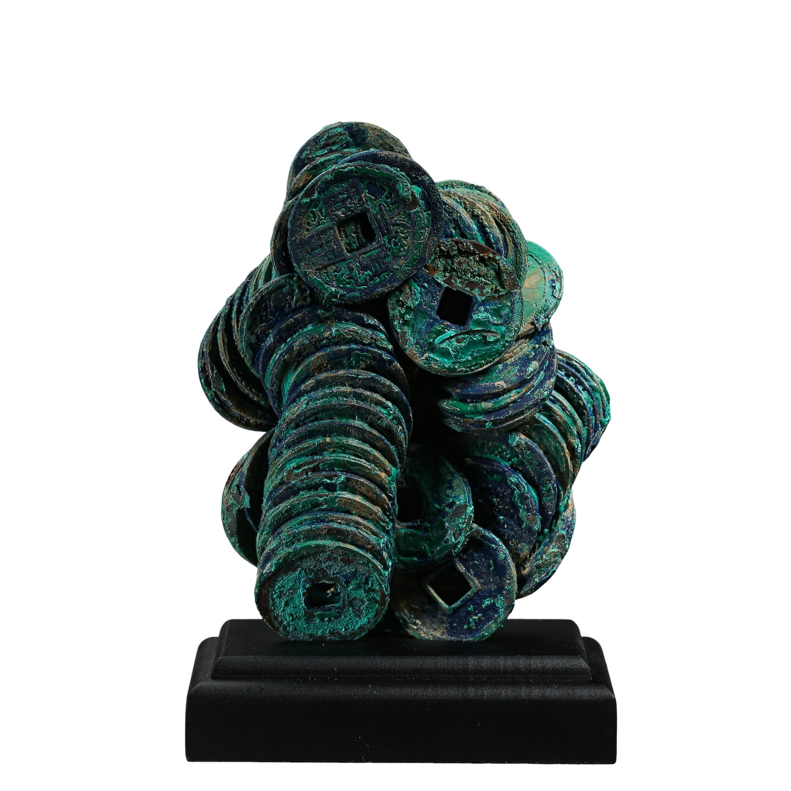 Qing Dynasty (1644â€“1912) Bronze Coin Hoard â€œCoin Mountain?? with Naturally Fused Stringed Coins: Dimensions: Height 12 cm (4.7 in), Width 8 cm (3.1 in), Weight 432 g, circa 18th–20th CenturyCondition & Provenance: Well preserved with the original hoard formation intact. The surface displays nat