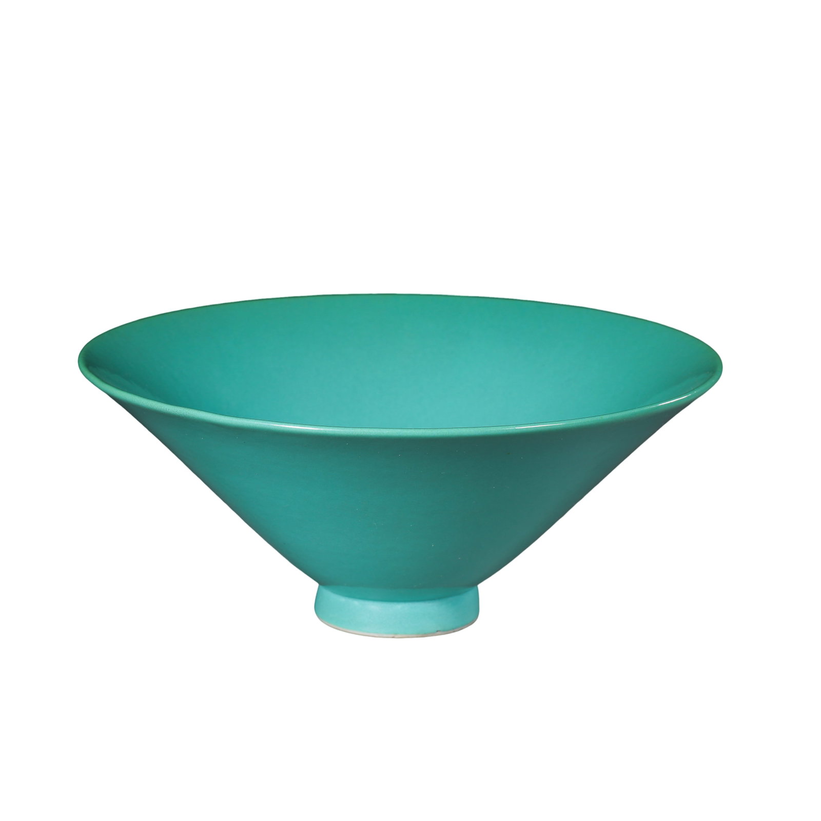 Kangxi Period Qing Dynasty Turquoise-Green Glazed Conical Bowl (Late 17th–Early 18th Century,: Dimensions: Approximately 17 cm in diameter (6.7 in, 0.56 ft) and 7 cm high (2.8 in, 0.23 ft); Late 17th century Qing Dynasty Kangxi period imperial kiln porcelainCondition & Provenance: Excellent con