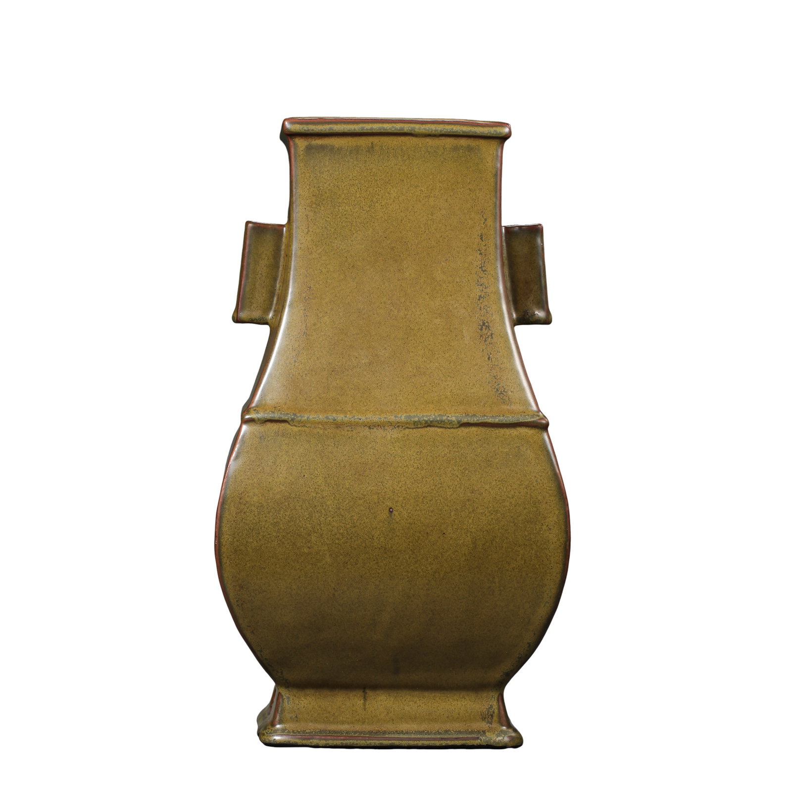 Qianlong Period Tea-Leaf-Mottled Glazed Square Zun with Tubular Handles (18th Century, Qing Dynasty,: Dimensions: Height 34 cm (13.4 in, 1.12 ft); mouth width 12 cm (4.7 in, 0.39 ft). 18th century Qing Dynasty Qianlong period archaistic display porcelain vessel.Condition & Provenance: Excellent condit