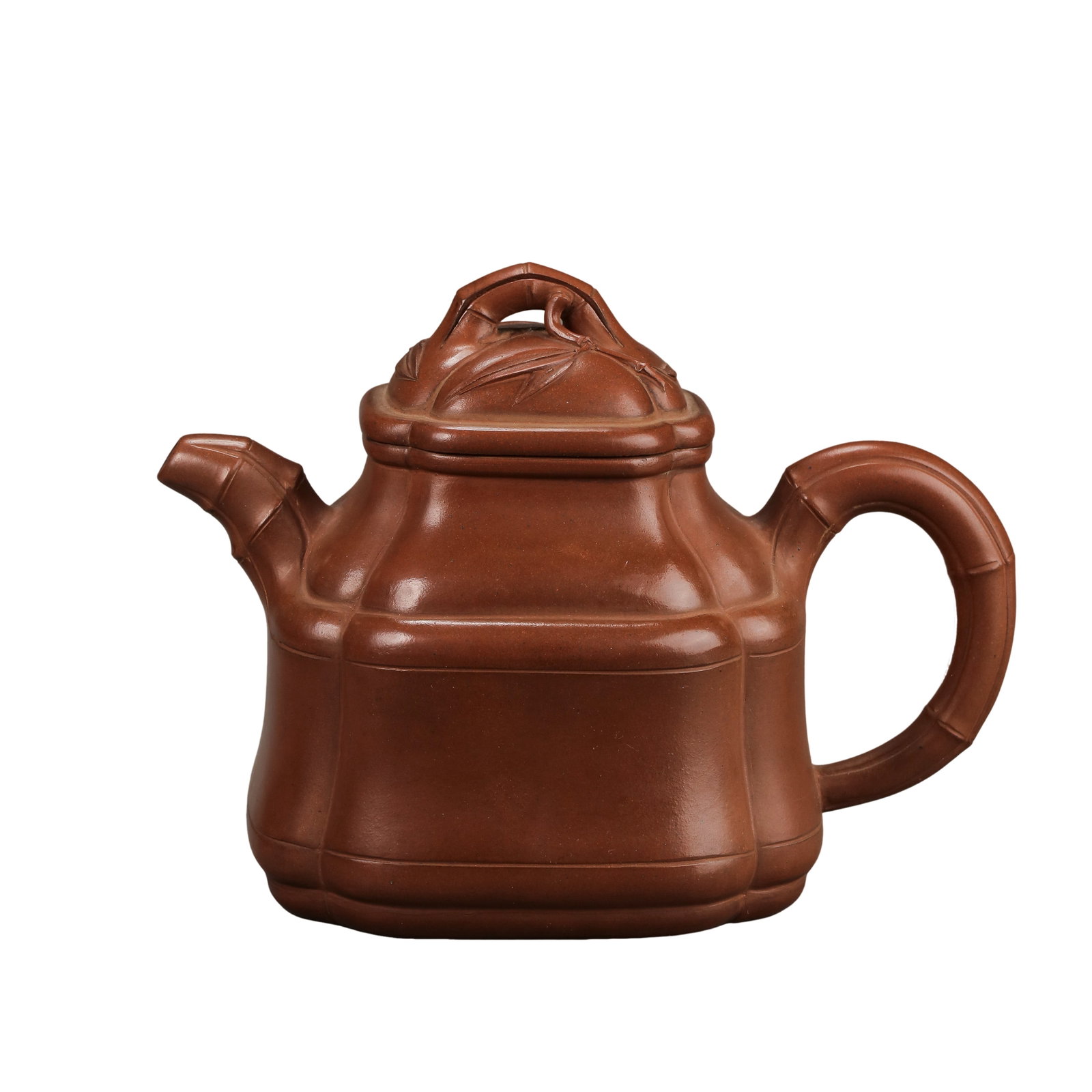 Qing Dynasty Sifang Pulled-Corner Zisha Teapot With Bamboo Segment Motifs (1 of 12)