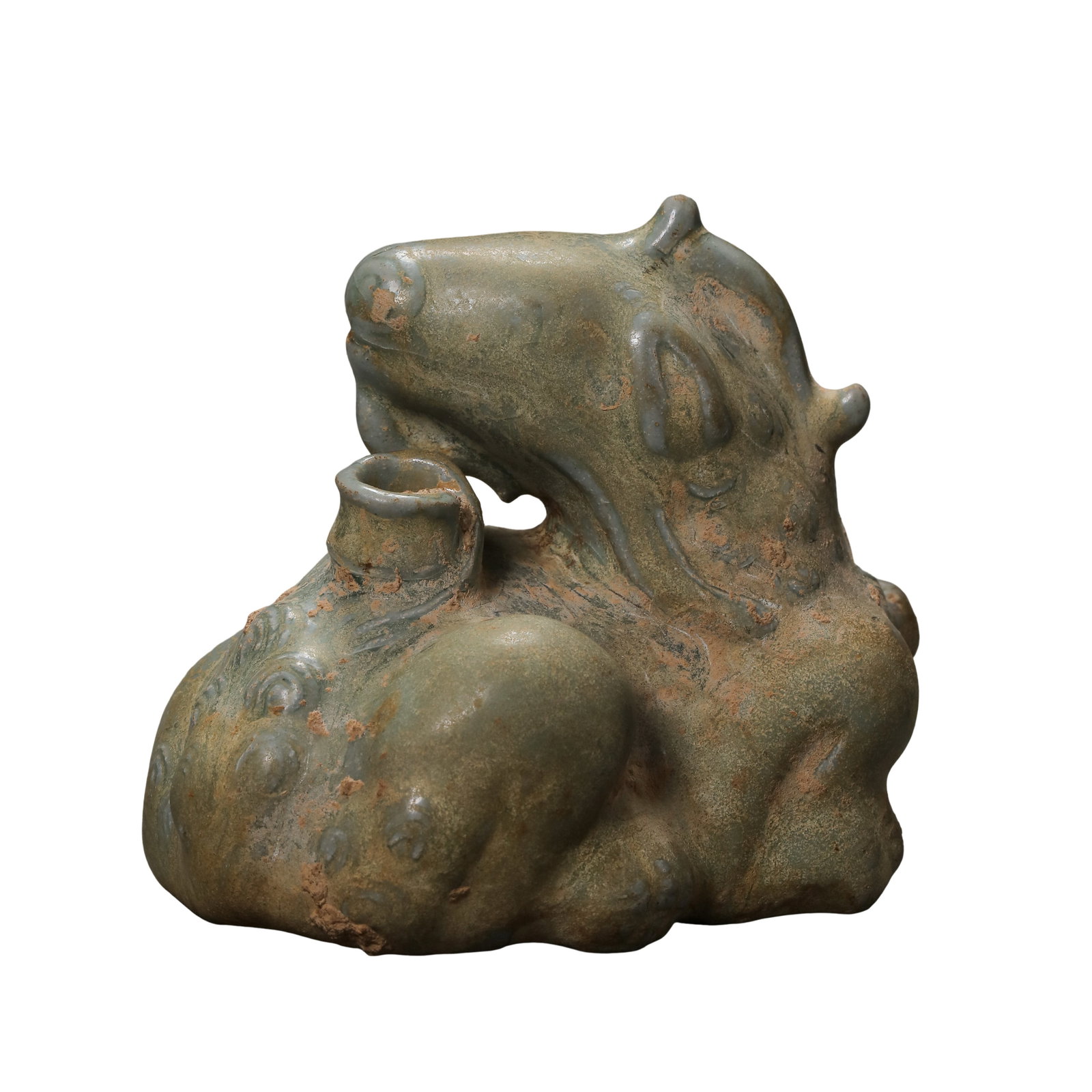 Jin Dynasty Yue Kiln Celadon Glazed Mythical Beast Bixie Water Dropper: Measurements: Total length 9.5cm(3.74in), overall height 8cm(3.15in),3rd–5th CenturyCondition & Provenance: The whole piece is integrally molded without cracks, splits or missing porcelain