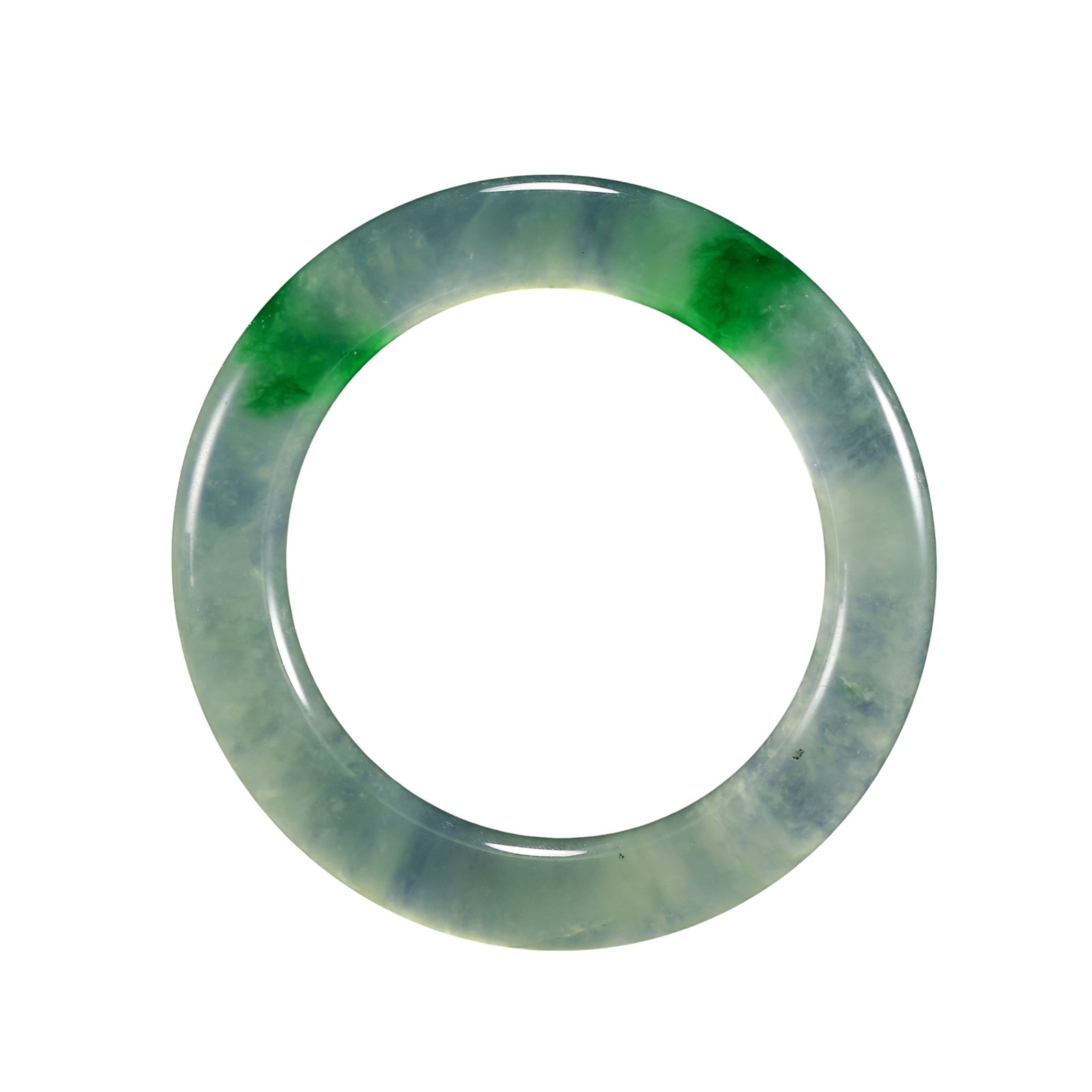 High Ice Natural Jadeite Round Bangle with Vivid Emerald Green Floating Color, Modern, 20th Century (1 of 9)