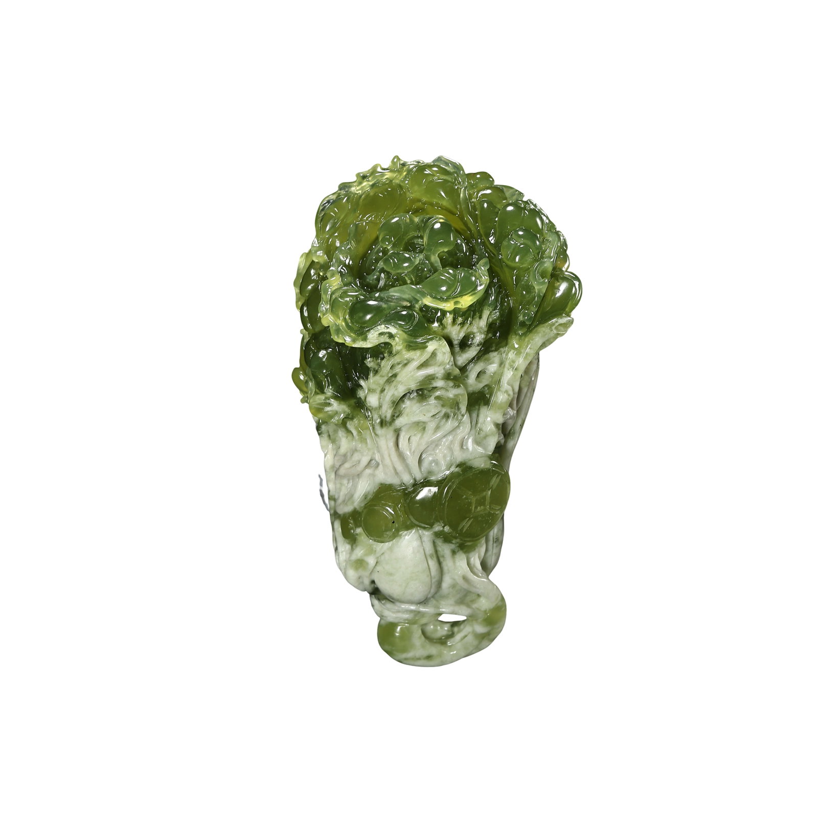 Serpentine Jade Cabbage Wealth Ornament, Modern Period, 20th–21st Century: Measurements: Height 13cm(5.12in), Width 7.2cm(2.83in), Weight 470gCondition & Provenance: Carved from a single solid serpentine jade boulder, free of cracks, repairs or artificial dye treatment.