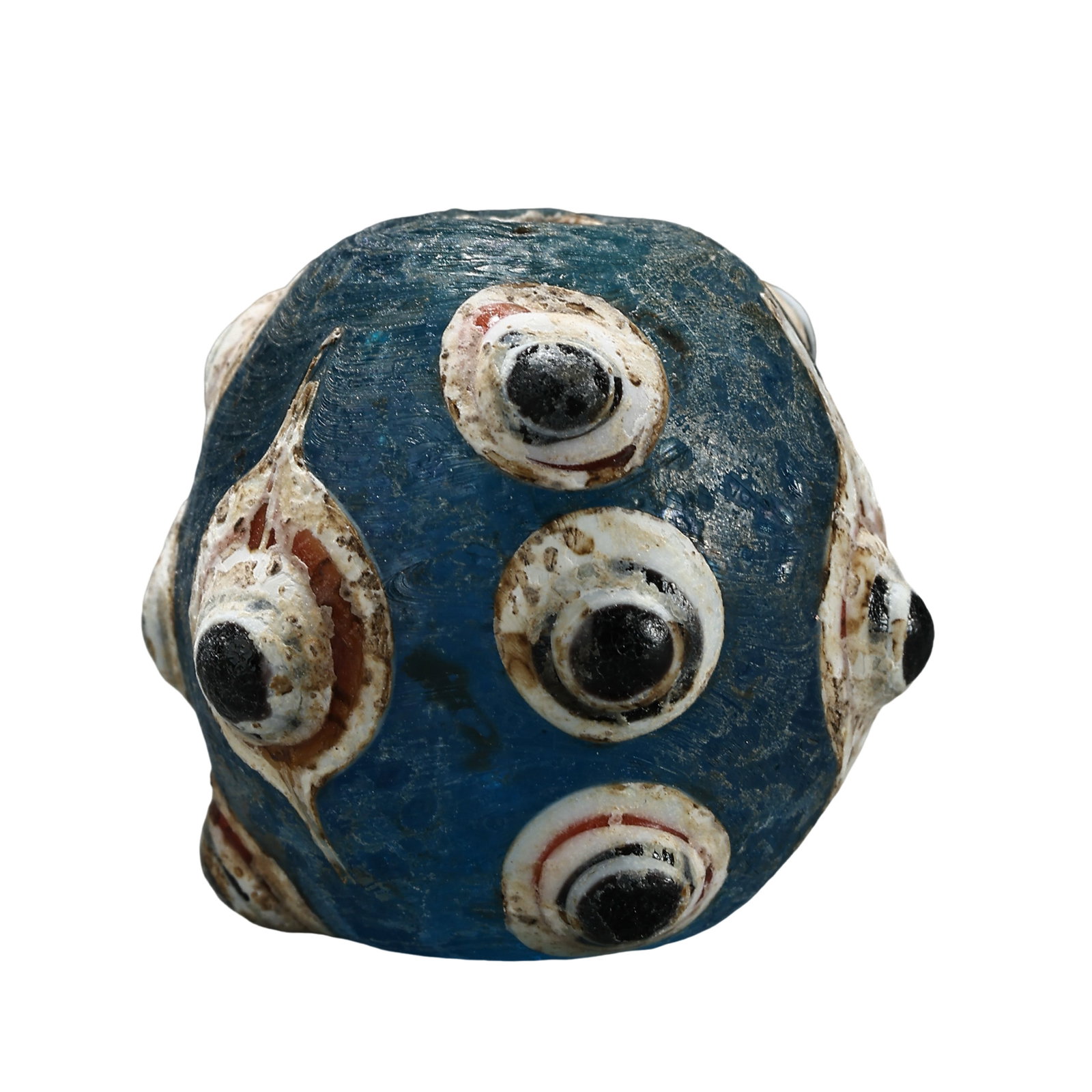 Warring States Blue Glass Dragonfly Eye Bead With Multiple Eyes, Warring States Period, 5th–3rd: Measurements: Diameter 3.0cm(1.18in), Weight 43gCondition & Provenance: The bead is fully intact with no major cracks or damage to the central hole. Original burial patina and weathering crust cover t
