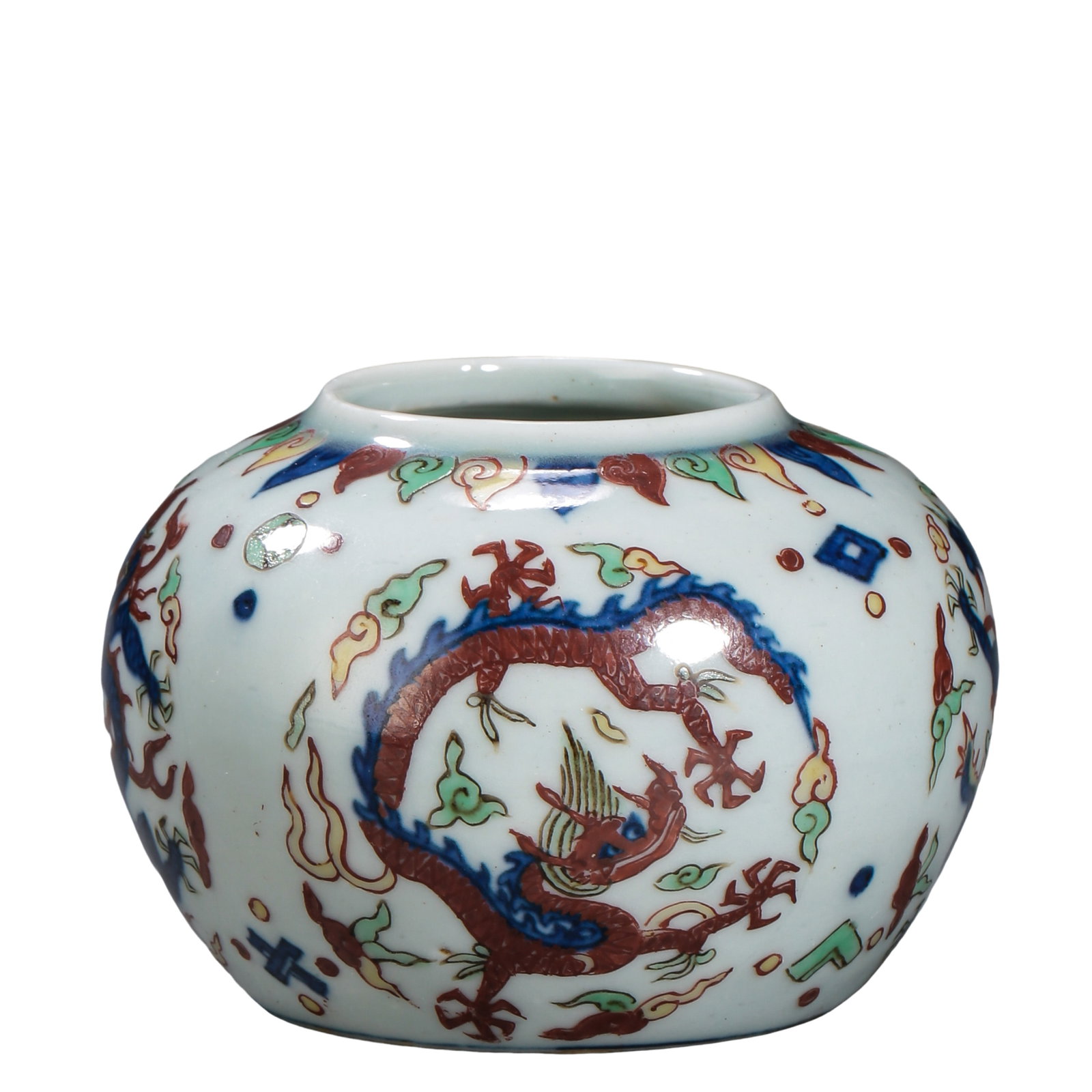 Blue?and?White Wucai Dragon & Precious Objects Scholar’s Water Pot, Wanli Period Ming Dynasty, (1 of 8)