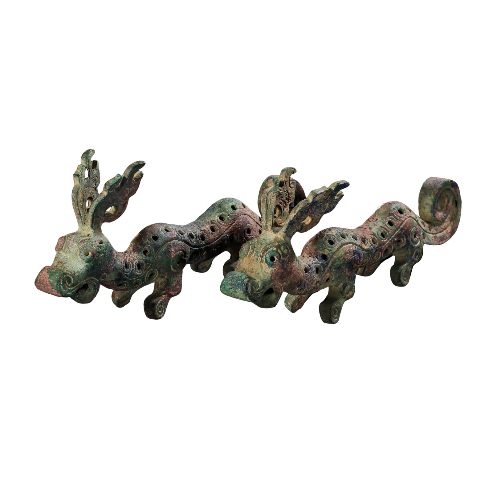 Pair of Openwork Cloud Pattern Bronze Walking Dragons, Warring States Period 5th-3rd Century BCE (1 of 10)
