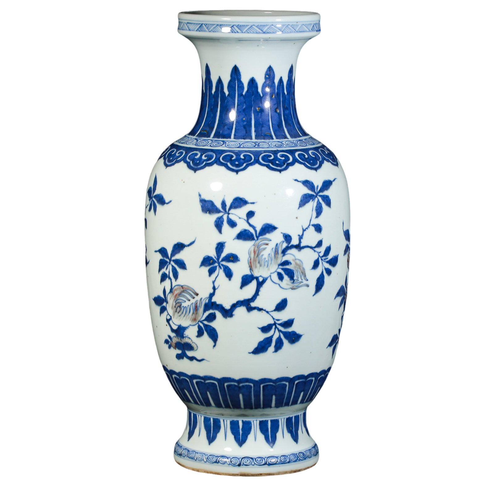 Qing Dynasty Underglaze Blue and Copper Red Large Mouth Vase with Three Blessings Motif, Qing: Measurements: Overall height 61cm (24.02in), main body height 42cm (16.54in), Qing Dynasty 17th–20th Century CECondition & Provenance: The vase is fully intact without hairline cracks, chips, restor