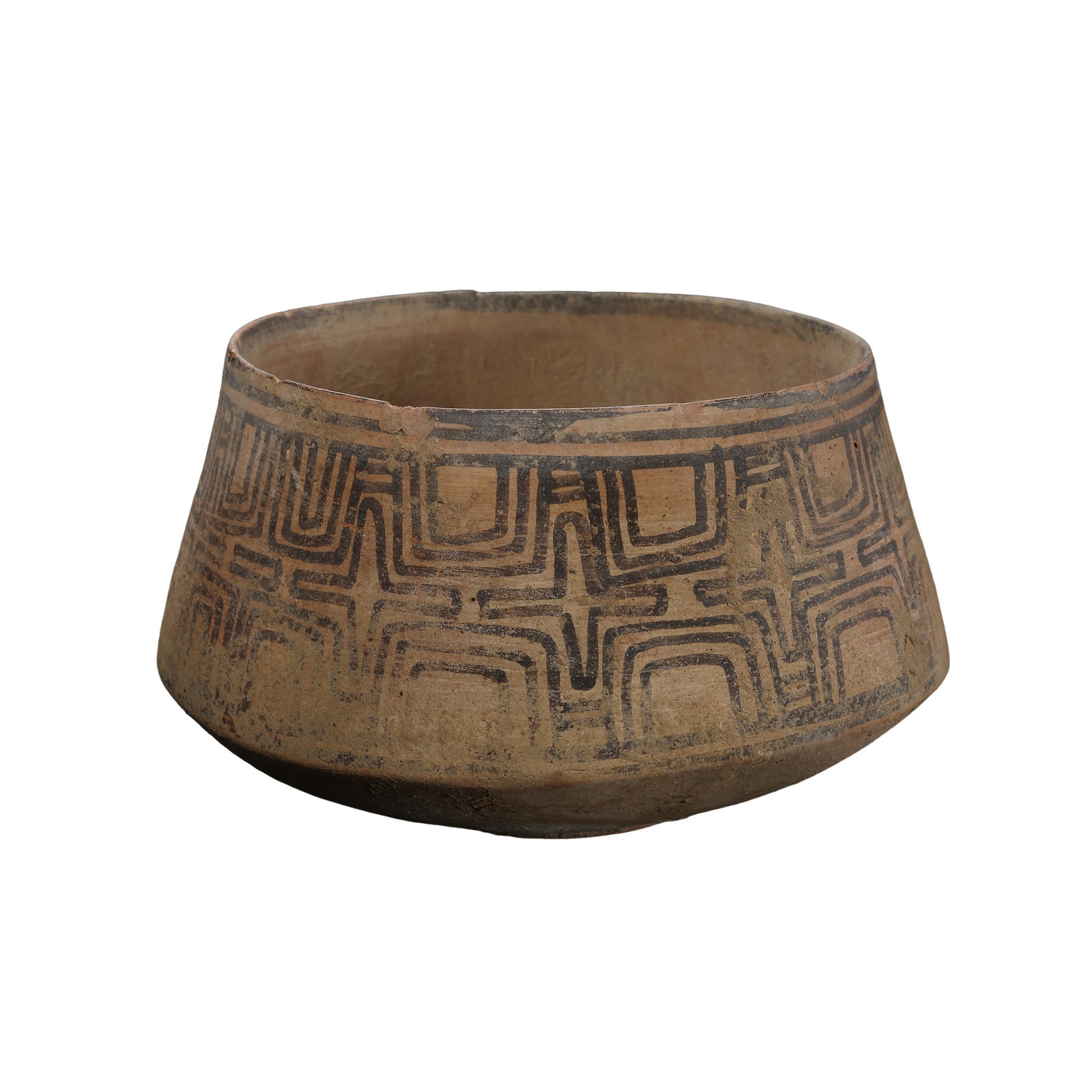 Neolithic Majiayao Culture Painted Pottery Bowl with Geometric Hui Patterns, Neolithic Majiayao: Measurements: Rim diameter 13cm (5.12in), vessel height 7.6cm (2.99in), dating back roughly 5,000 years agoCondition & Provenance: The pottery remains fully intact without penetrating cracks or major 
