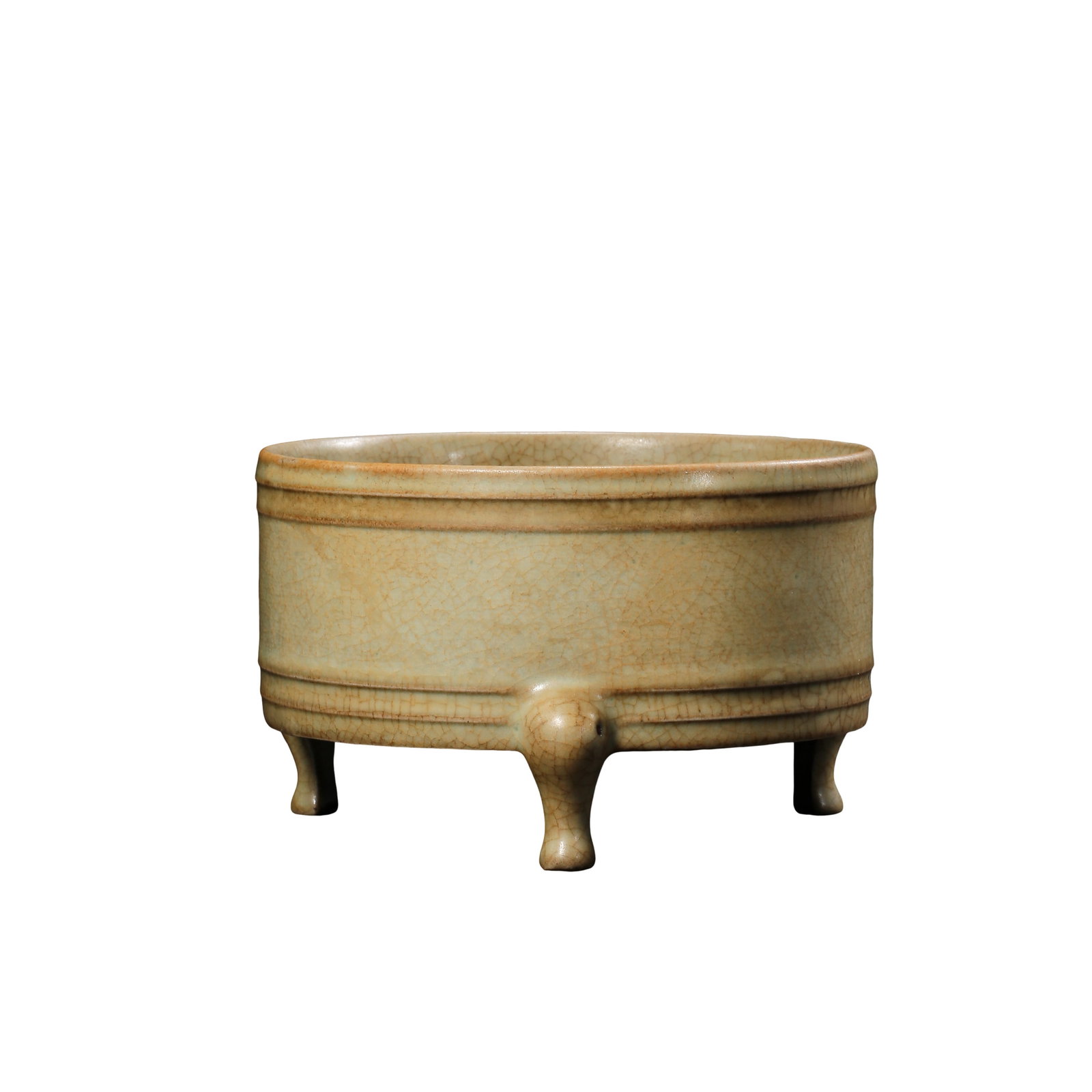 Song Dynasty Ru?ware Beige?Glazed Tripod Censer with Bow?String Patterns, Song Dynasty: Measurements: Rim diameter 12.5cm (4.92in), vessel height 7.3cm (2.87in), Song Dynasty 10th?13th Century CECondition & Provenance: The censer remains fully intact without hairline cracks, chips or glu