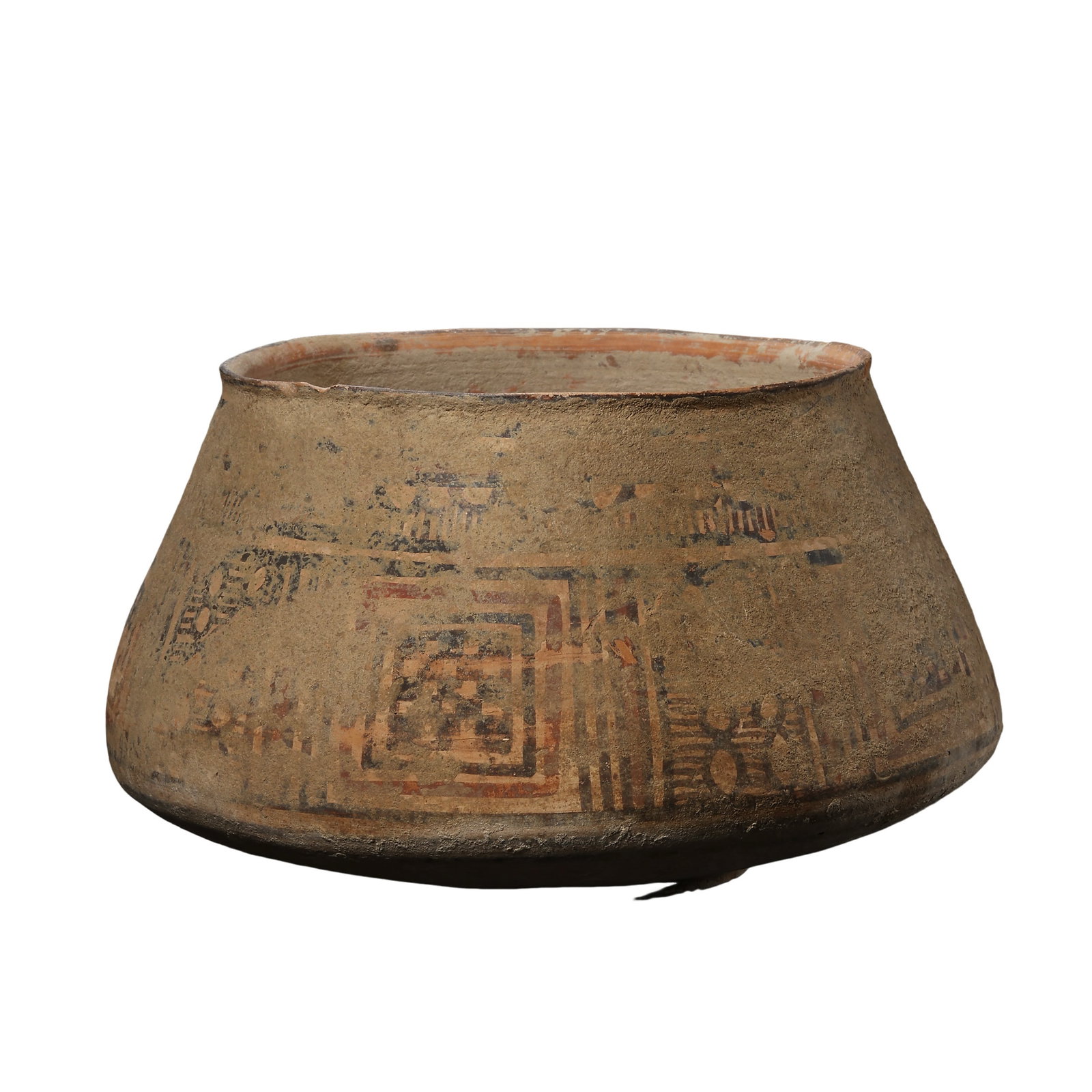 Neolithic Majiayao Culture Waisted Painted Pottery Bowl With Geometric Motifs, Majiayao Culture 3300: Measurements: Rim diameter 16.5cm (6.50in), vessel height 10cm (3.94in), Early to Middle 4th Millennium BCE to Early 2nd Millennium BCE Neolithic EraCondition & Provenance: The pottery bowl is fully i
