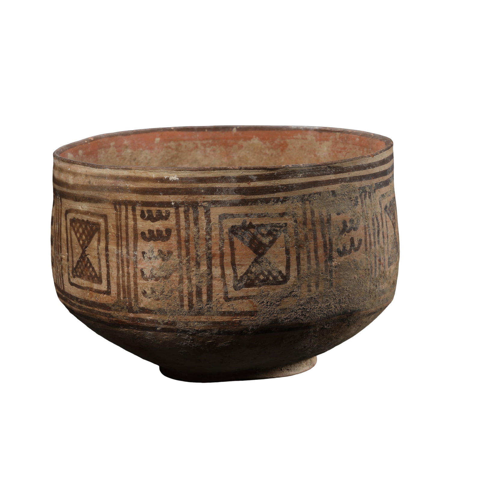 Neolithic Majiayao Culture Straight-Body Painted Pottery Bowl With Grid & Wave Motifs, Majiayao (1 of 6)