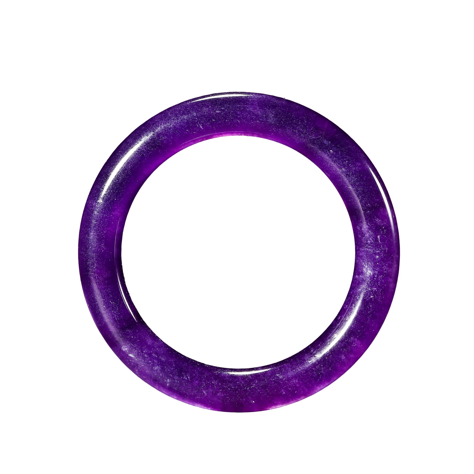 Violet Jadeite Round Bangle Bracelet, Late Qing Dynasty: Measurements: Outer diameter 8cm (3.15 inches), weight 71g, Late Qing Dynasty natural violet jadeite solid round bangleCondition & Provenance: Carved from one solid piece of natural violet jadeite wit