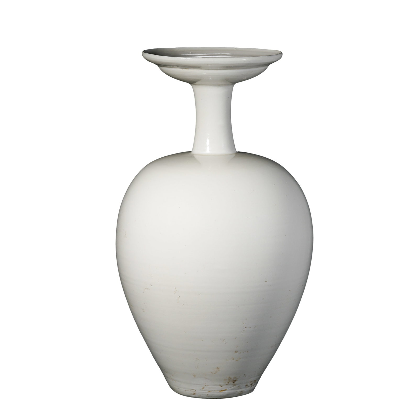 Ding Kiln White Glaze Flared Rim Long Neck Plum Vase, Northern Song Dynasty,10th-12th Century: Measurements: Overall height 36cm (14.17 inches), maximum flared rim width 14.2cm (5.59 inches), 10th–12th century Northern Song Ding kiln ivory white glazed long neck plum vase with wide plate mout