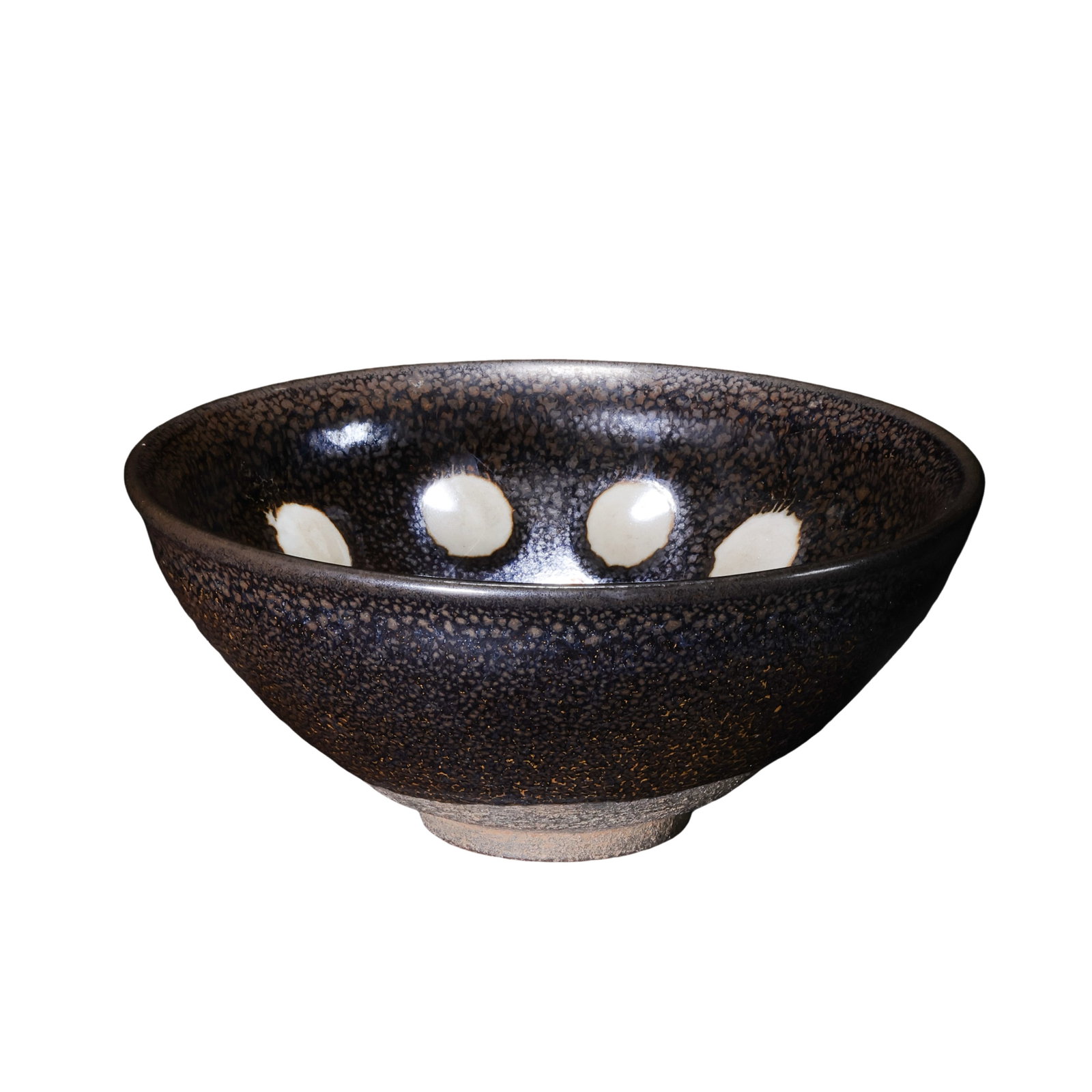 Jian Kiln Black?Glaze Partridge?Spot White?Dot Tea Bowl, Song Dynasty: Measurements: Rim diameter 13cm (5.12 inches), height 5.7cm (2.24 inches), 10th?13th century Song?dynasty Jian ware tea bowlCondition & Provenance: This tea bowl is built with thick, solid characteris