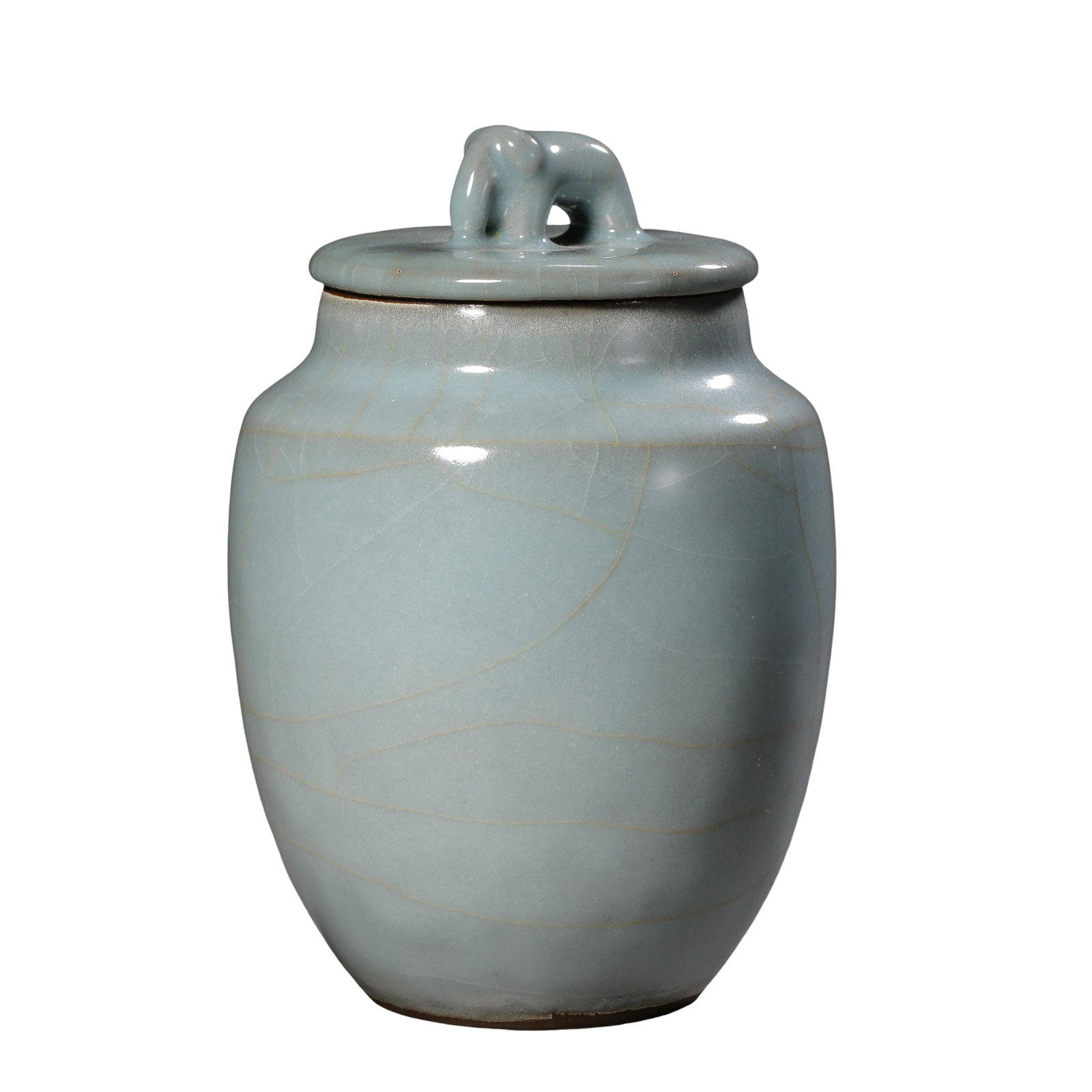 Longquan Celadon Tea Jar With Animal Knob Cover, Light Celadon Glaze, Southern Song Dynasty (1 of 10)
