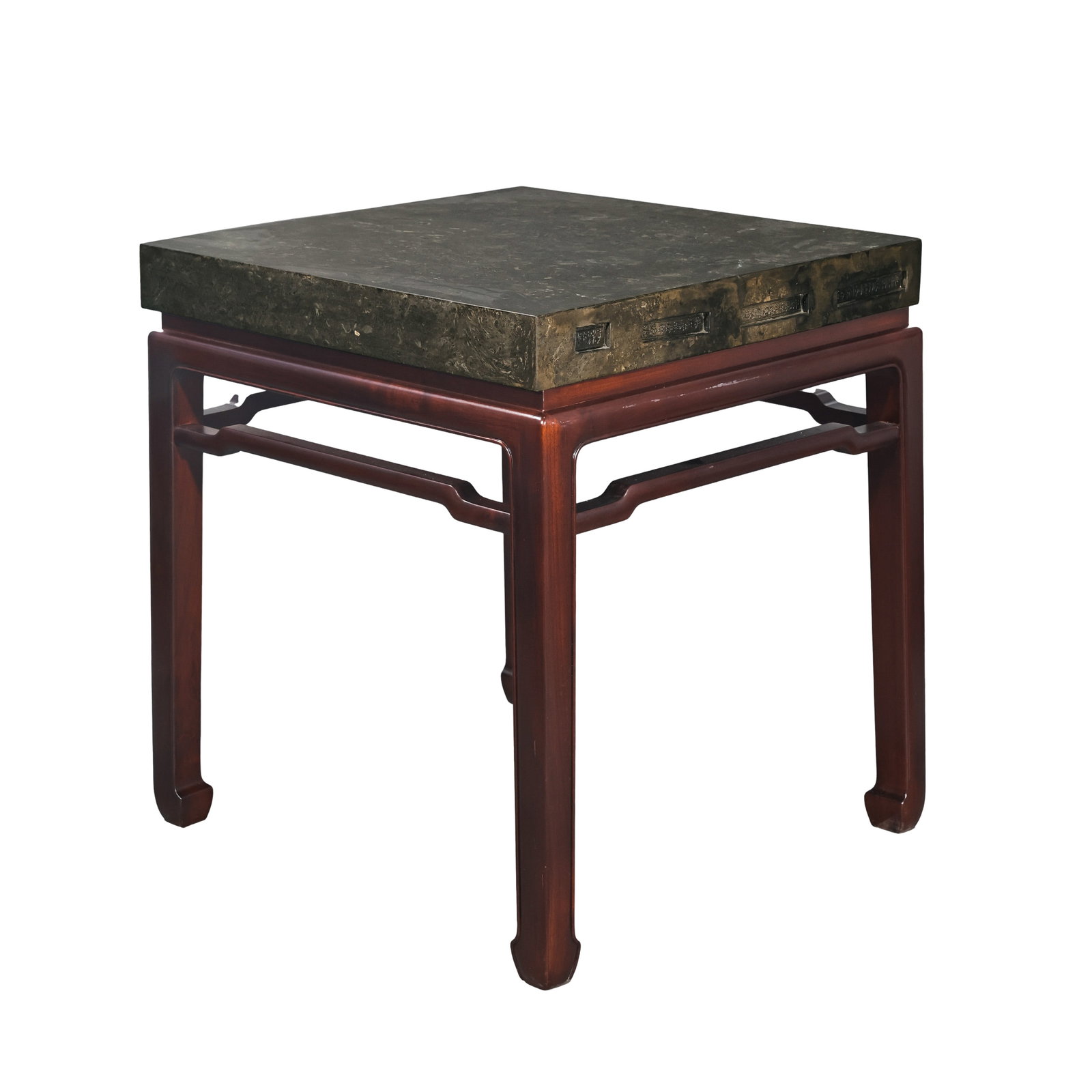 Imperial Square Golden Brick Made In Jiangnan, 12th Year Of Qianlong Reign, With Ming-Style Hardwood: Measurements: Brick side length 70cm (27.56 inches), overall table height 76.5cm (30.12 inches), 18th century imperial Qing palace brick display tableCondition & Provenance: The golden brick is fully 