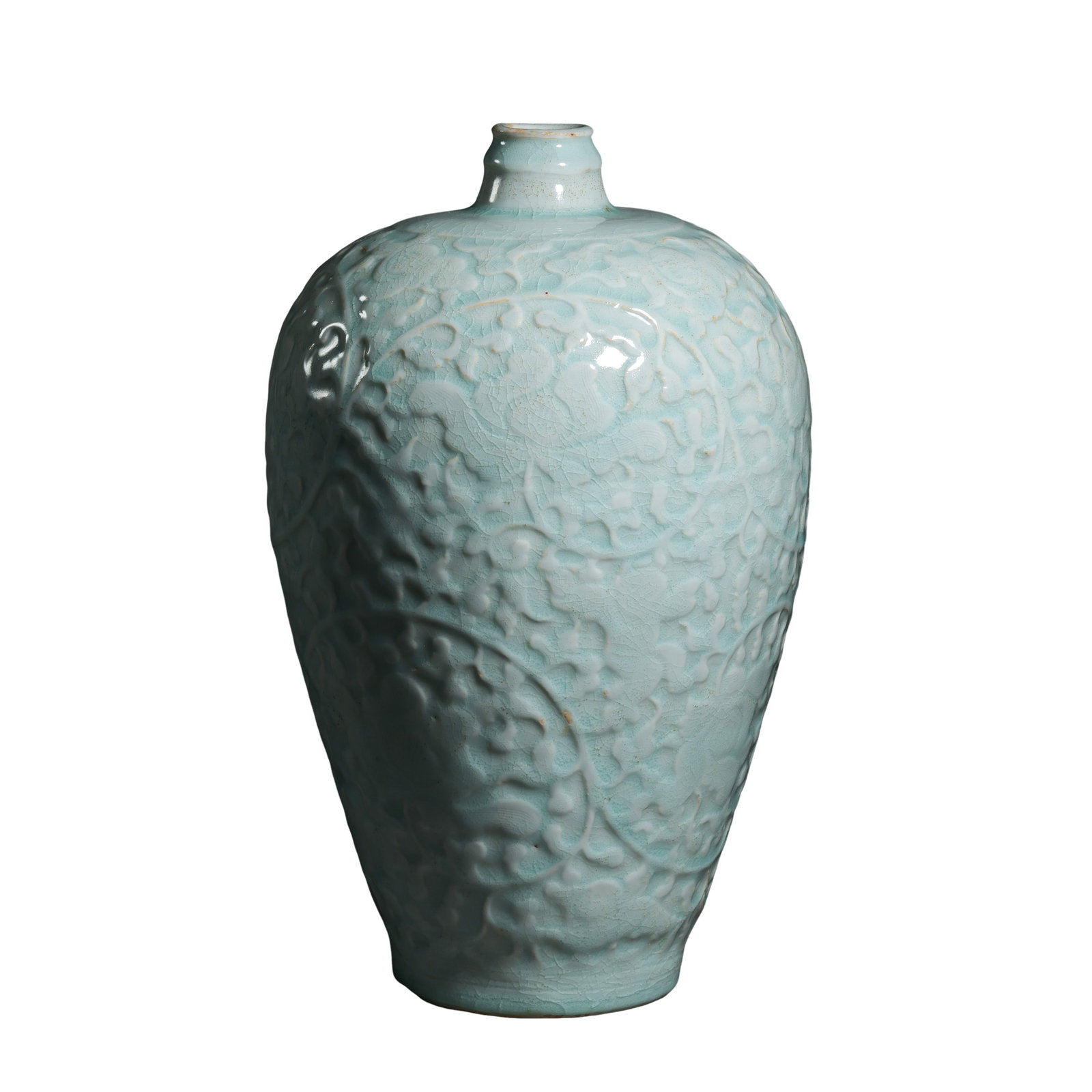 Hutian Kiln Yingqing Qingbai Porcelain Plum Vase Fully Decorated with Moulded Relief Peony Scroll (1 of 14)