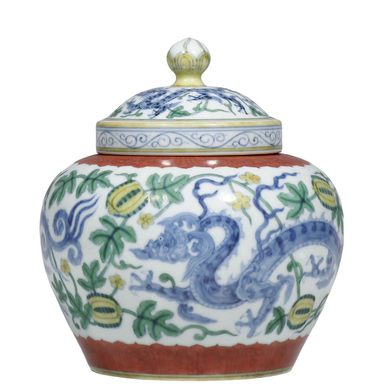Chenghua Period Ming Dynasty Dou?cai “Tian?? Mark Covered Jar with Dragon and Melon Scroll (1 of 6)