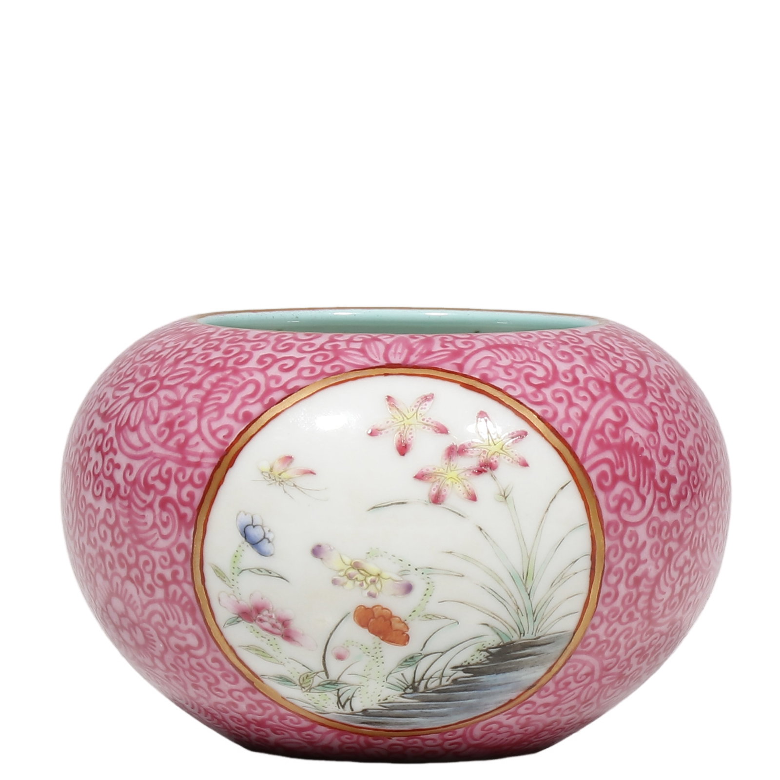 Qianlong Period, Ruby?Red Sgraffito Famille?Rose Water Pot with Four?Season?Floral Reserve (1 of 6)