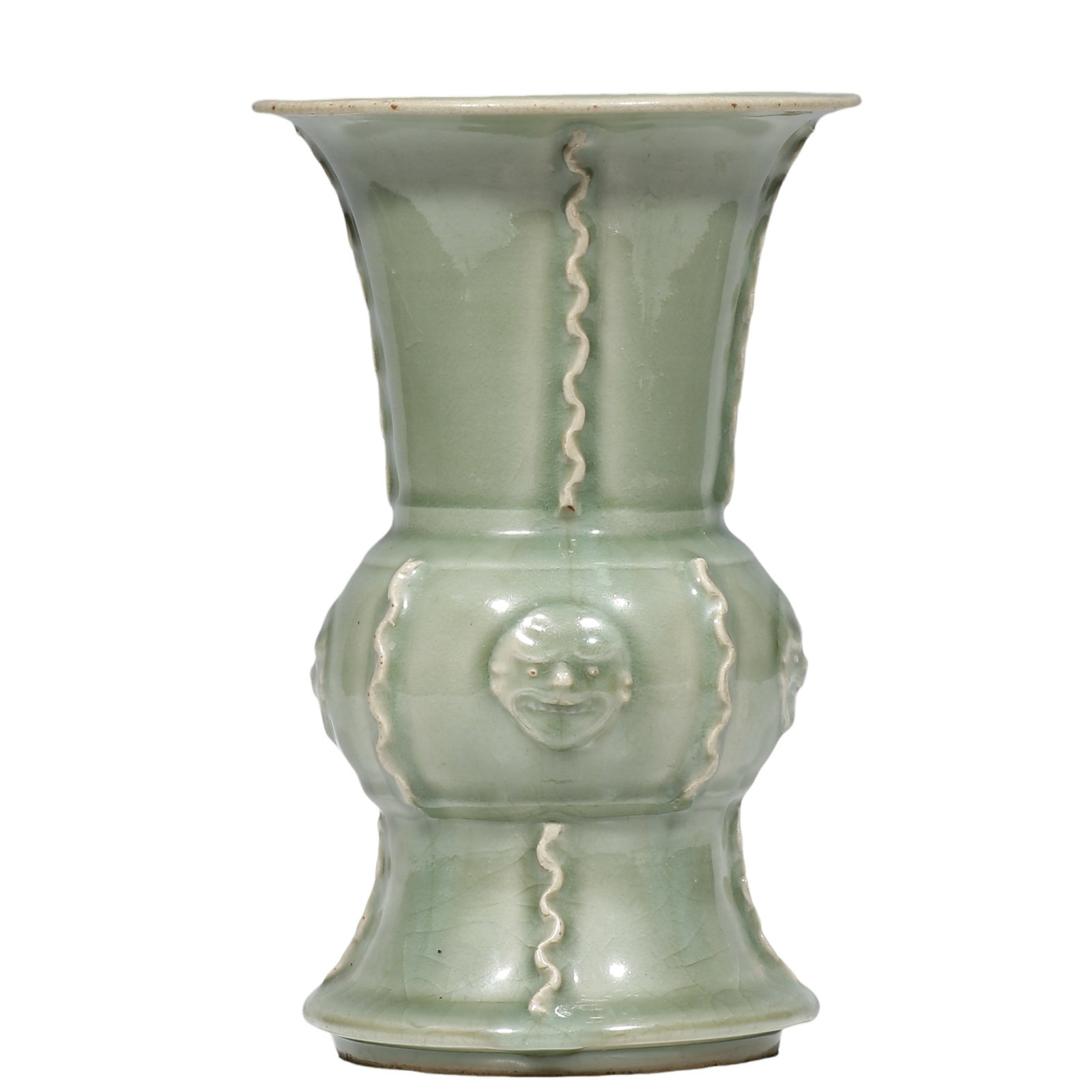 Yuan Dynasty, Longquan Celadon Moulded Beast?Mask Gu?Shaped Vase (1 of 6)
