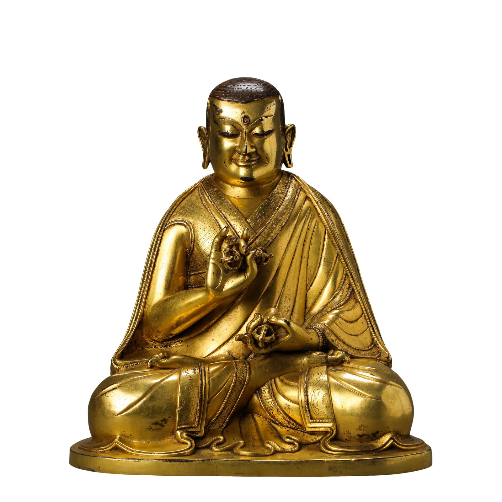 18th?Century Qing Gilt?Bronze Seated Lama Master Figure: Dimensions: H:26cm(10.24in), W:24.5cm(9.65in), Weight:3.5kg, 18th century Condition & Provenance: Overall great preserved condition. Major gilding remains intact, minor age?related surface wear with