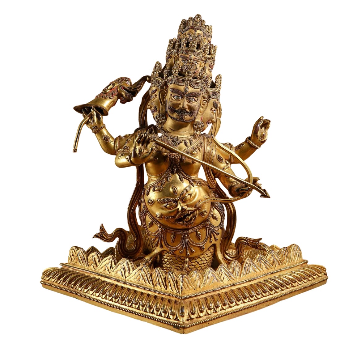 Ming Yongle Period Gilt?Bronze Rahula Protector Deity: Dimensions: H:35cm(13.78in), Weight:7100g, inscribed “Bestowed in Yongle reign of Great Ming” Condition & Provenance: Fully intact original figure, substantial copper body covered with thick