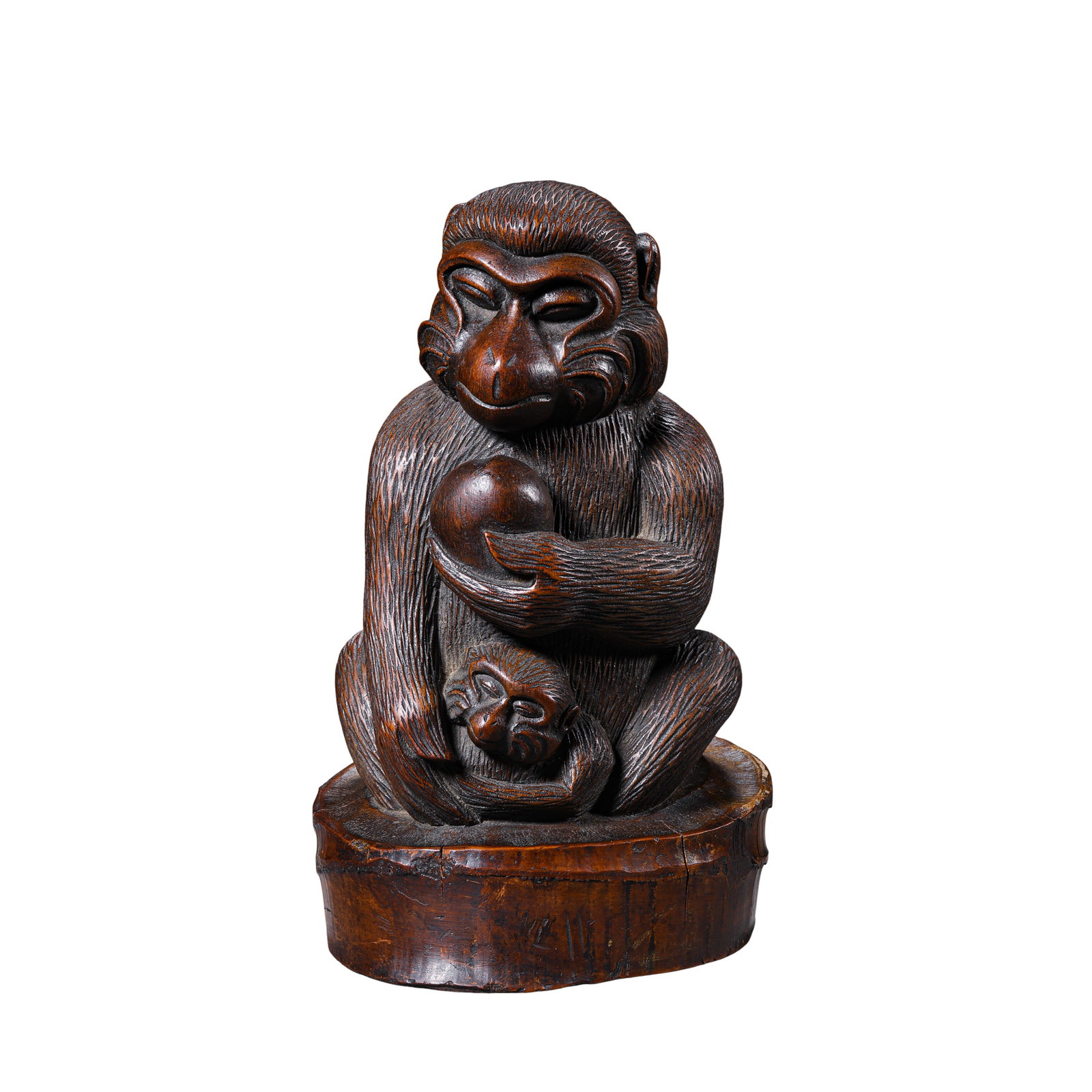 Qing Dynasty Bamboo?Root Carved “Monkey Presents Longevity?? Mother?Baby Monkey Statue, Qing (1 of 10)