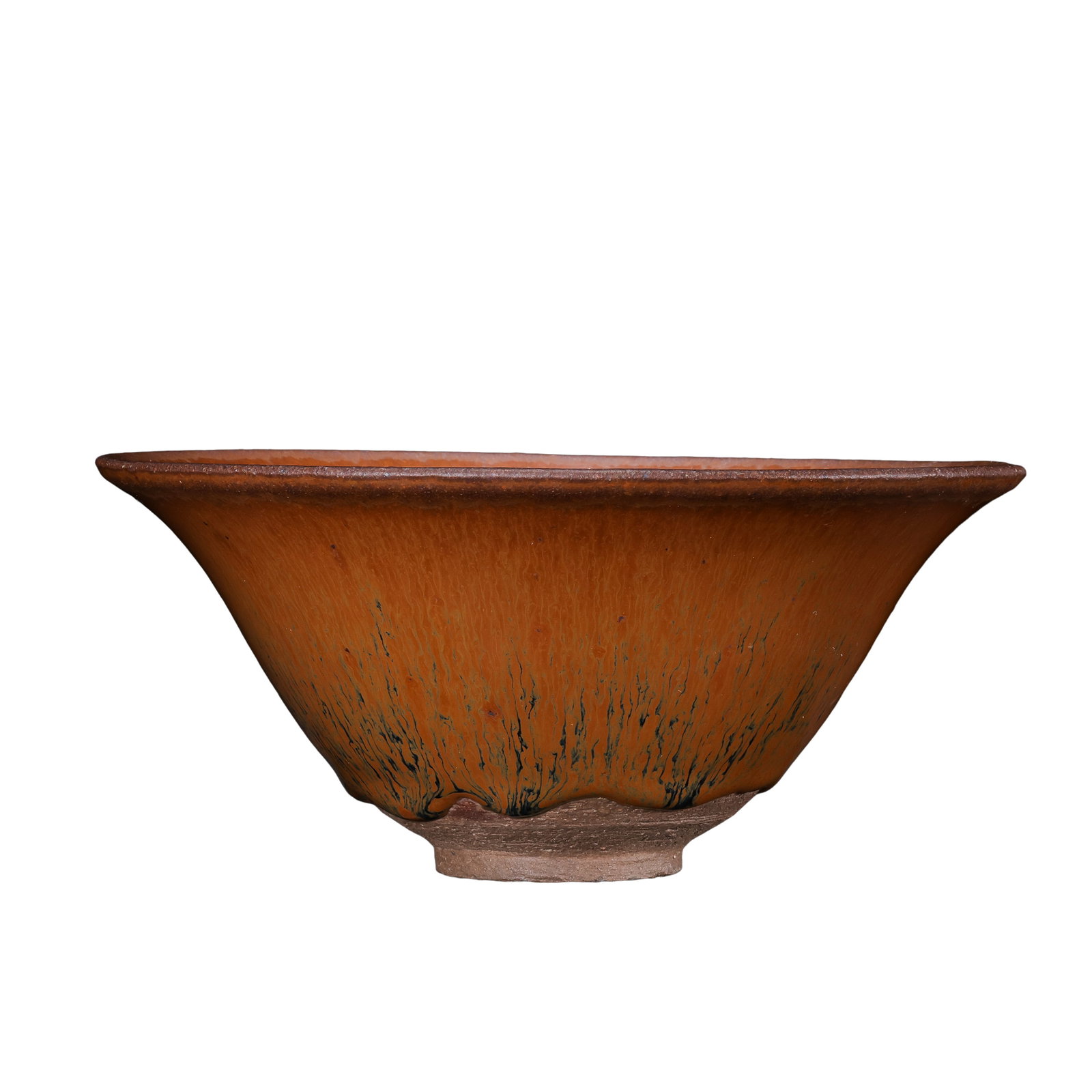 Song Dynasty Jian Kiln Persimmon Glaze Radial Hare’s Fur Conical Tea Bowl, 12th-13th Century Song: Measurements: Rim diameter 15.5cm (6.10 inches), total height 6.8cm (2.68 inches), 12-13th century Song Jian kiln tea wareCondition & Provenance: The bowl is fully intact without cracks, chips or miss