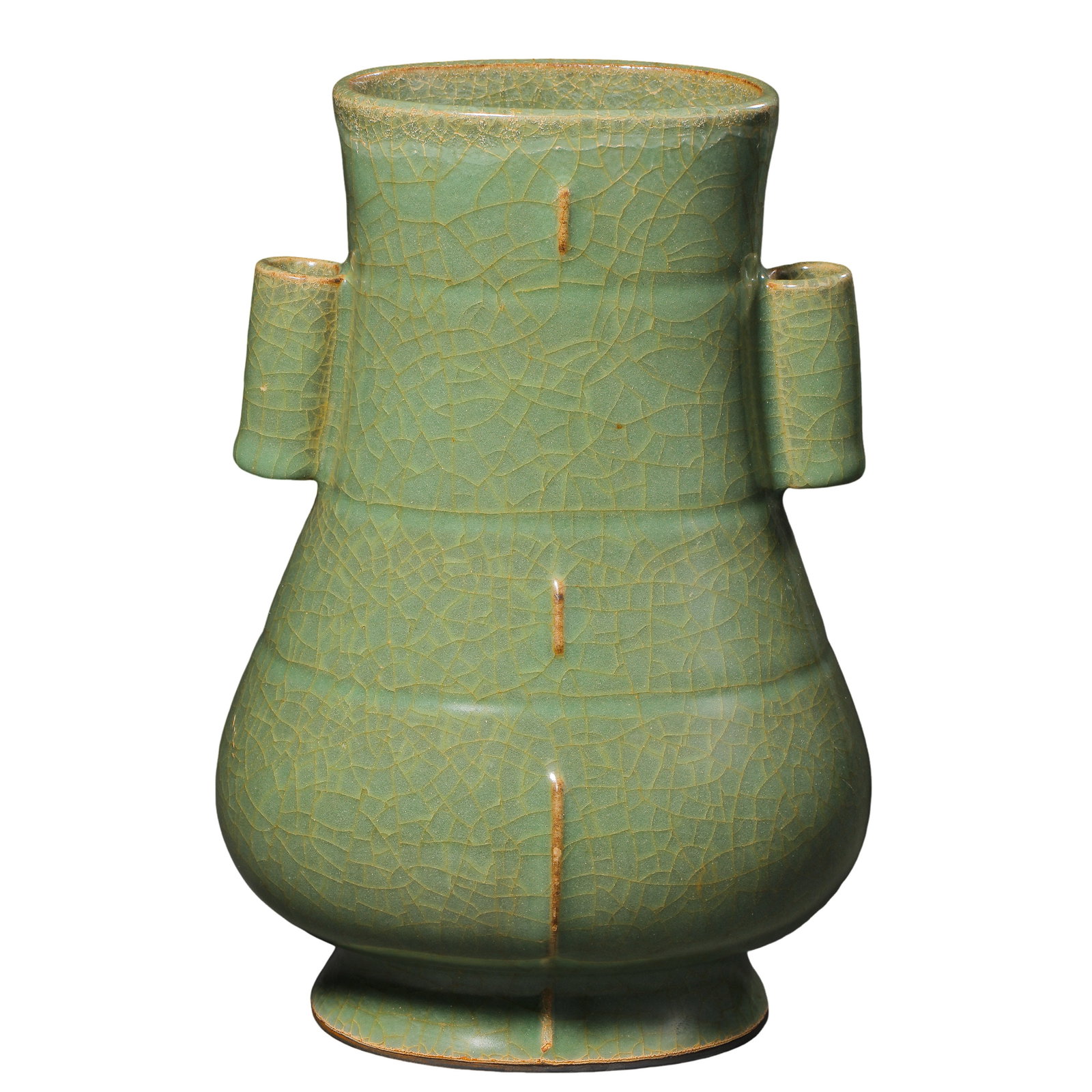 Ming?Dynasty Longquan?Kiln Celadon Archaistic Vase With Tubular Handles And Flanged (1 of 13)