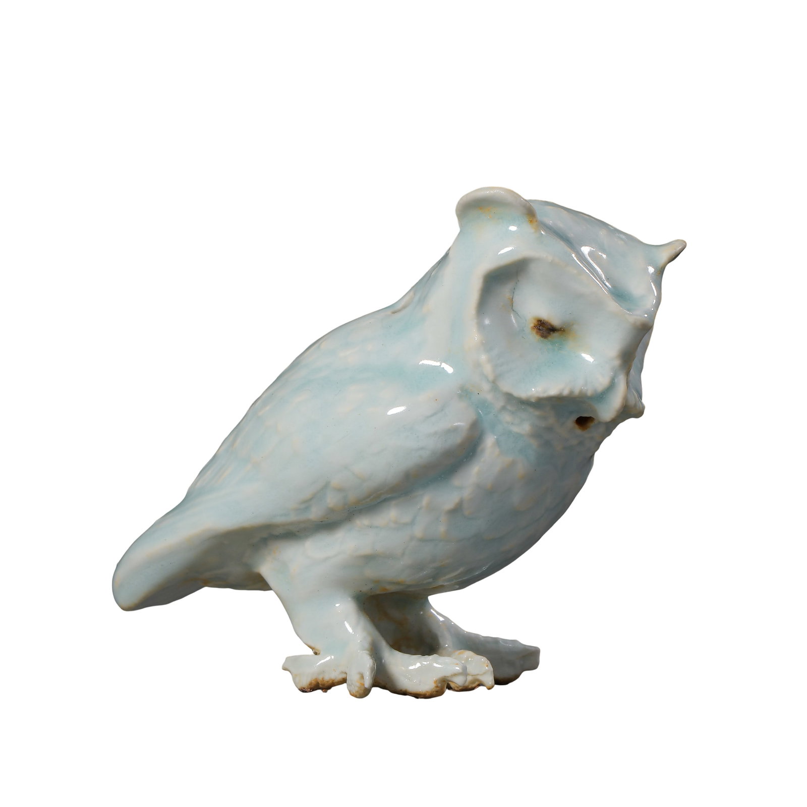 Song Dynasty Hutian Kiln Yingqing Glazed Owl Porcelain Sculpture (10th?13th Century A.D.): Dimensions?Length 12.8cm (5.04 in), Height 9.7cm (3.82 in), 10th?13th Century A.D.Condition & Provenance?The sculpture remains largely intact. Fine inherent glaze crackles are visible around eye area.