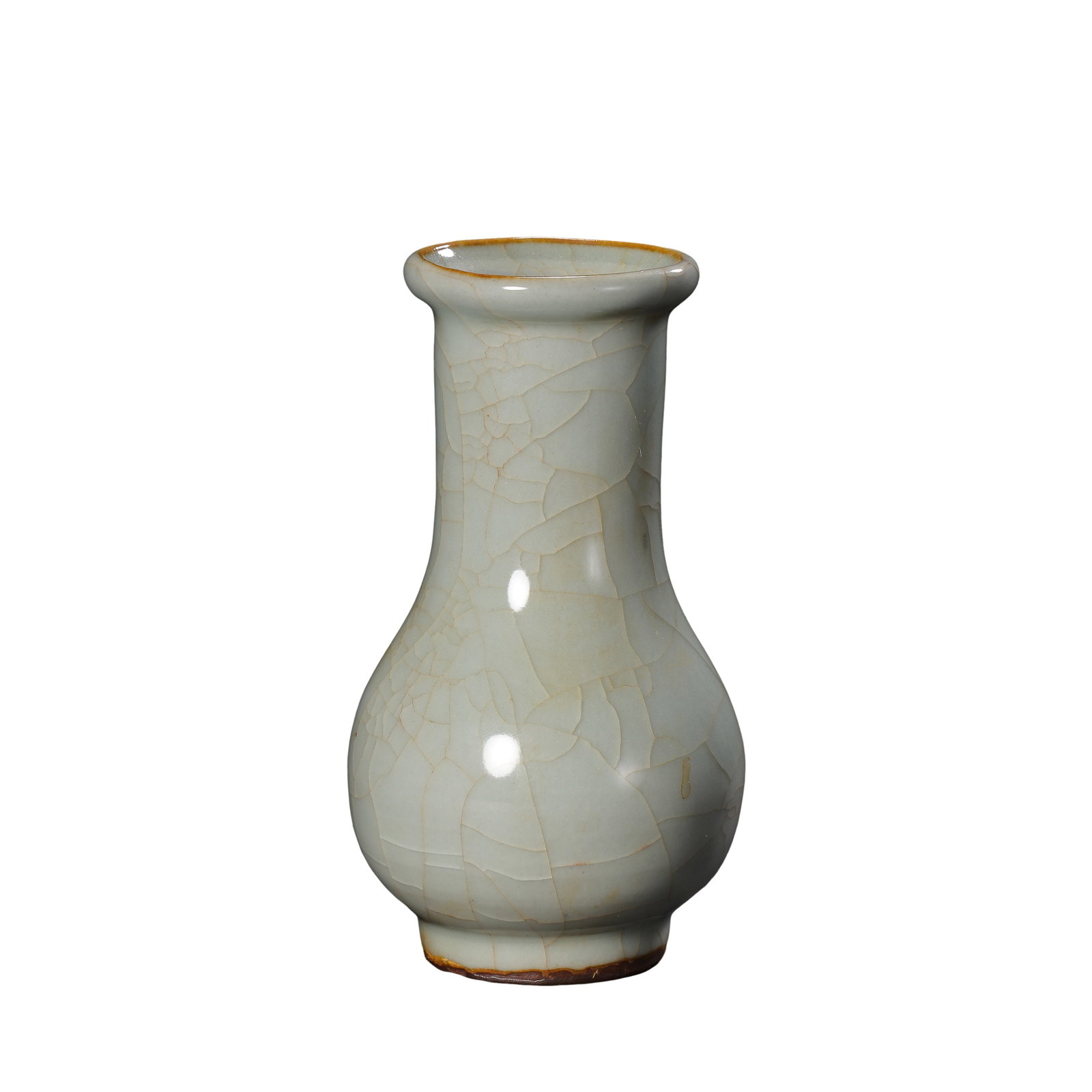 Southern Song Guan Kiln Sky-Celadon Gold Thread Crackle Rolled Rim Straight Neck Vase (12th-13th: Dimensions?Overall Height 13.6cm (5.35 in), 12th-13th Century A.D.Condition & Provenance?The vase is fully intact without cracks, chips or restorations. The glaze remains complete with no glaze peelin