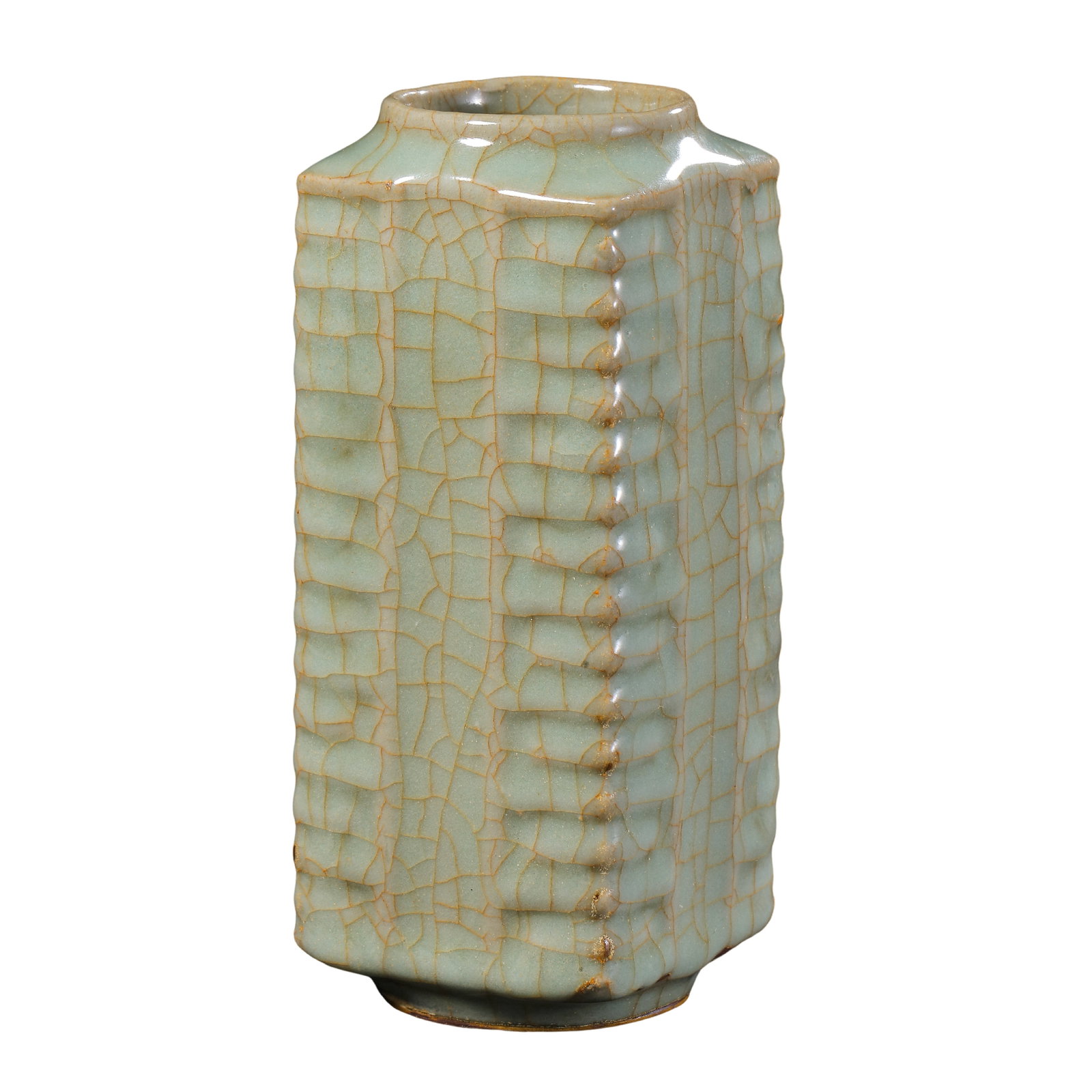 Southern Song Guan Kiln Sky-Celadon Gold Thread Crackle Archaic Cong-Style Vase (12th-13th Century (1 of 9)
