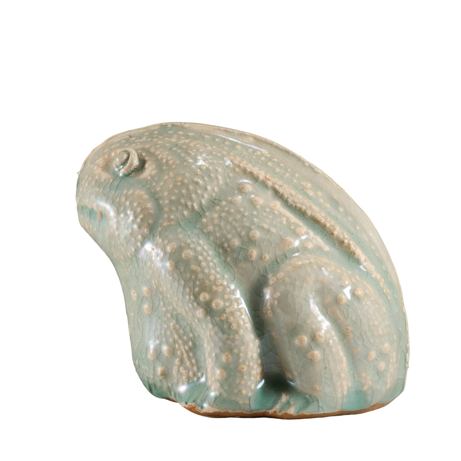Yuan Dynasty Longquan Kiln Pink-Celadon Bionic Golden Toad Paperweight (13th-14th Century A.D.): Dimensions?Length 9.5cm (3.74 in), height 8cm (3.15 in), 13th-14th Century A.D.Condition & Provenance?The toad paperweight is fully intact without cracks, chips, glaze repairs or touch-ups. All bionic