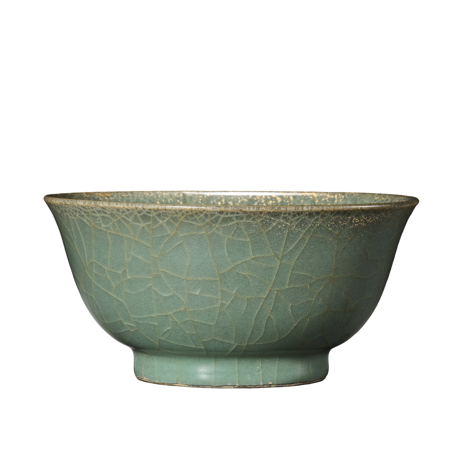 Yuan Dynasty Longquan Kiln Celadon Crackle?Glazed Large Bowl (13th?14th Century A.D.): Dimensions?Mouth diameter 15.5cm (6.10 in), overall height 7.5cm (2.95 in), 13th?14th Century A.D.Condition & Provenance?The bowl is fully intact without cracks, chips or modern restoration. The entir