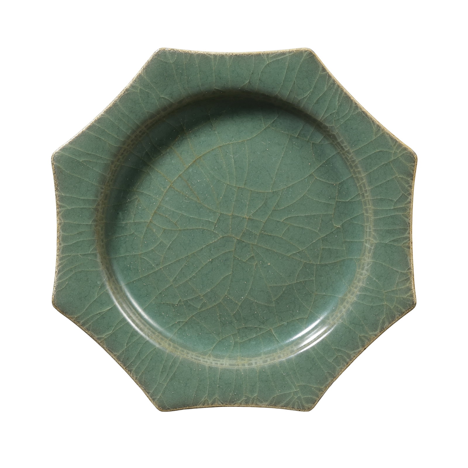 Southern Song Dynasty Longquan Kiln Pink Celadon Hexagonal Folded Rim Brush Washer (12th-13th: Dimensions?Diagonal mouth diameter 16.5cm (6.50 in), 12th-13th Century A.D.Condition & Provenance?The washer is entirely intact without cracks, chips, glaze flaking or post-production restoration. The