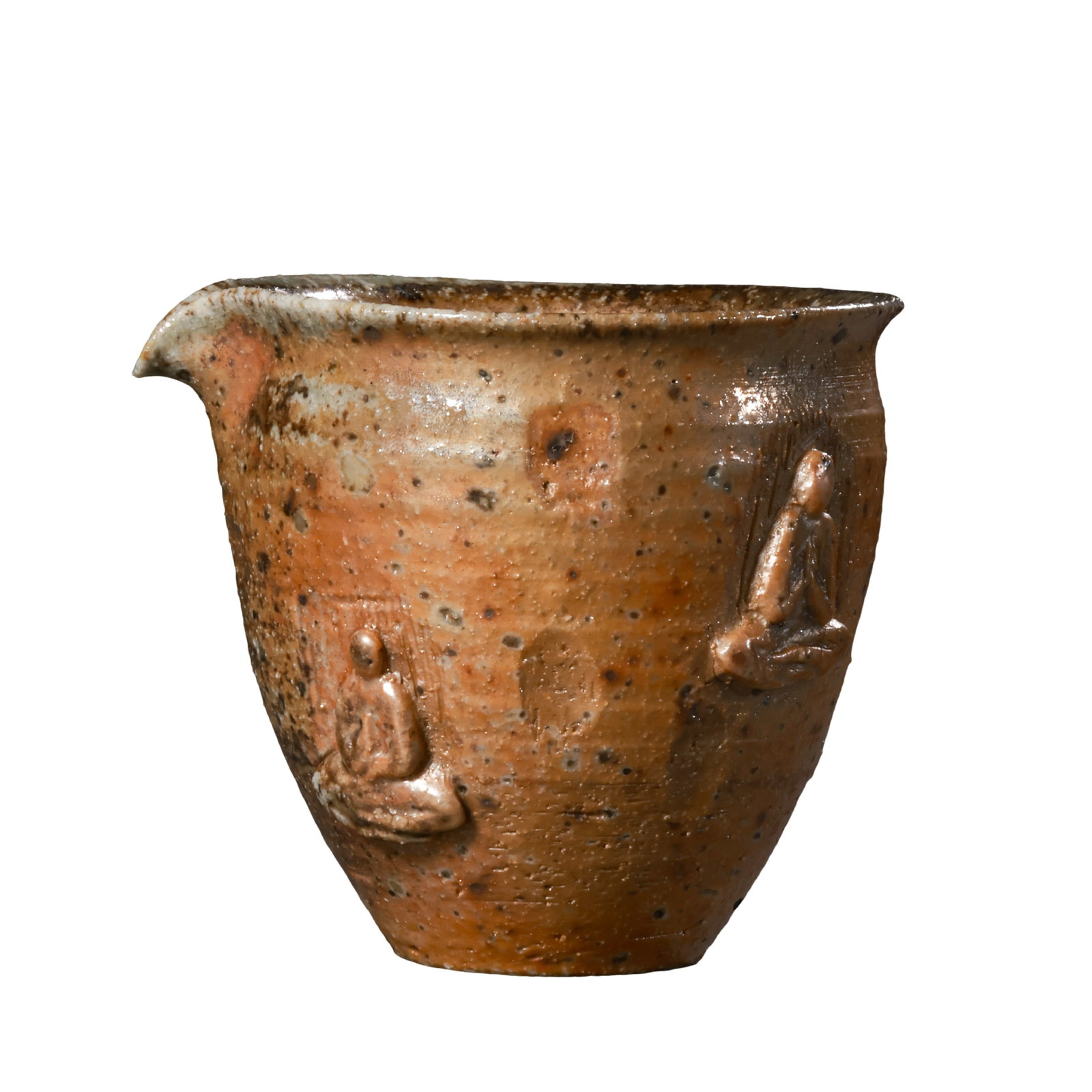 Sui?Tang Dynasty Brown?Glazed Pitcher with Applied Buddha Reliefs (6th?10th Century A.D.): Dimensions?Mouth diameter 9cm (3.54 in), height 8cm (3.15 in), 6th?10th Century A.D.Condition & Provenance?The vessel remains intact, free of penetrating cracks, major chips or modern restoration. The