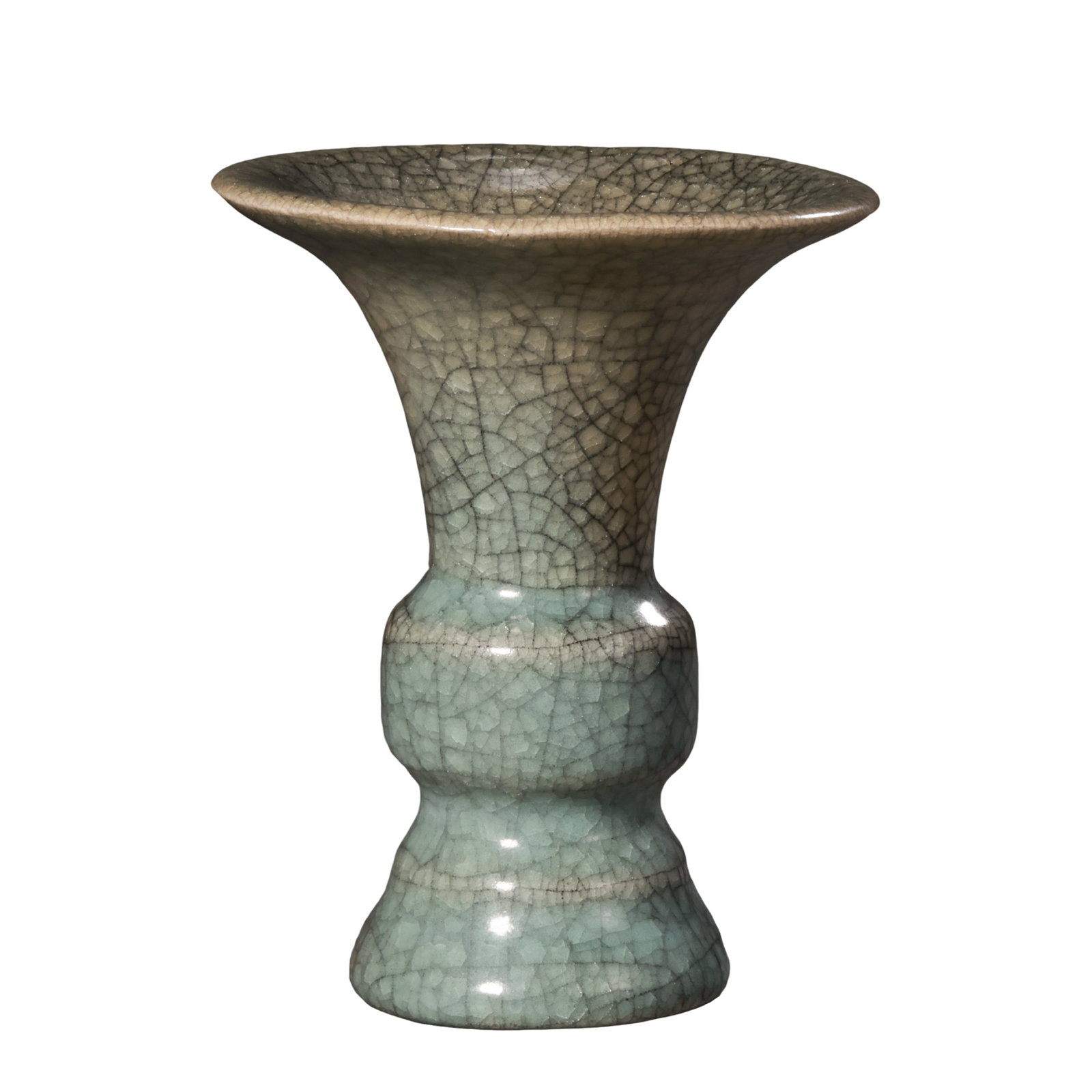 Song Dynasty Ge?Type Glazed Archaistic Bronze?Form Gu Vase (10th?13th Century A.D.): Dimensions?Mouth diameter 8.2cm (3.23 in), height 10.3cm (4.06 in), 10th?13th Century A.D.Condition & Provenance?The vase is fully intact, without cracks, chips or modern restoration. Original interwo