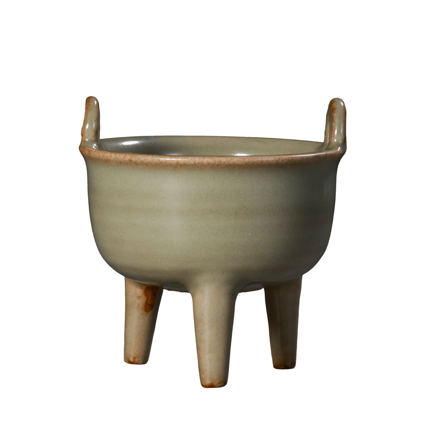 Yuan?Ming Dynasty Longquan Celadon Double?Eared Tripod Censer (13th?17th Century A.D.): Dimensions?Mouth diameter 8.5cm (3.35 in), overall height 8cm (3.15 in), 13th?17th Century A.D.Condition & Provenance?The censer is fully intact without cracks, chips or modern restoration. Original c