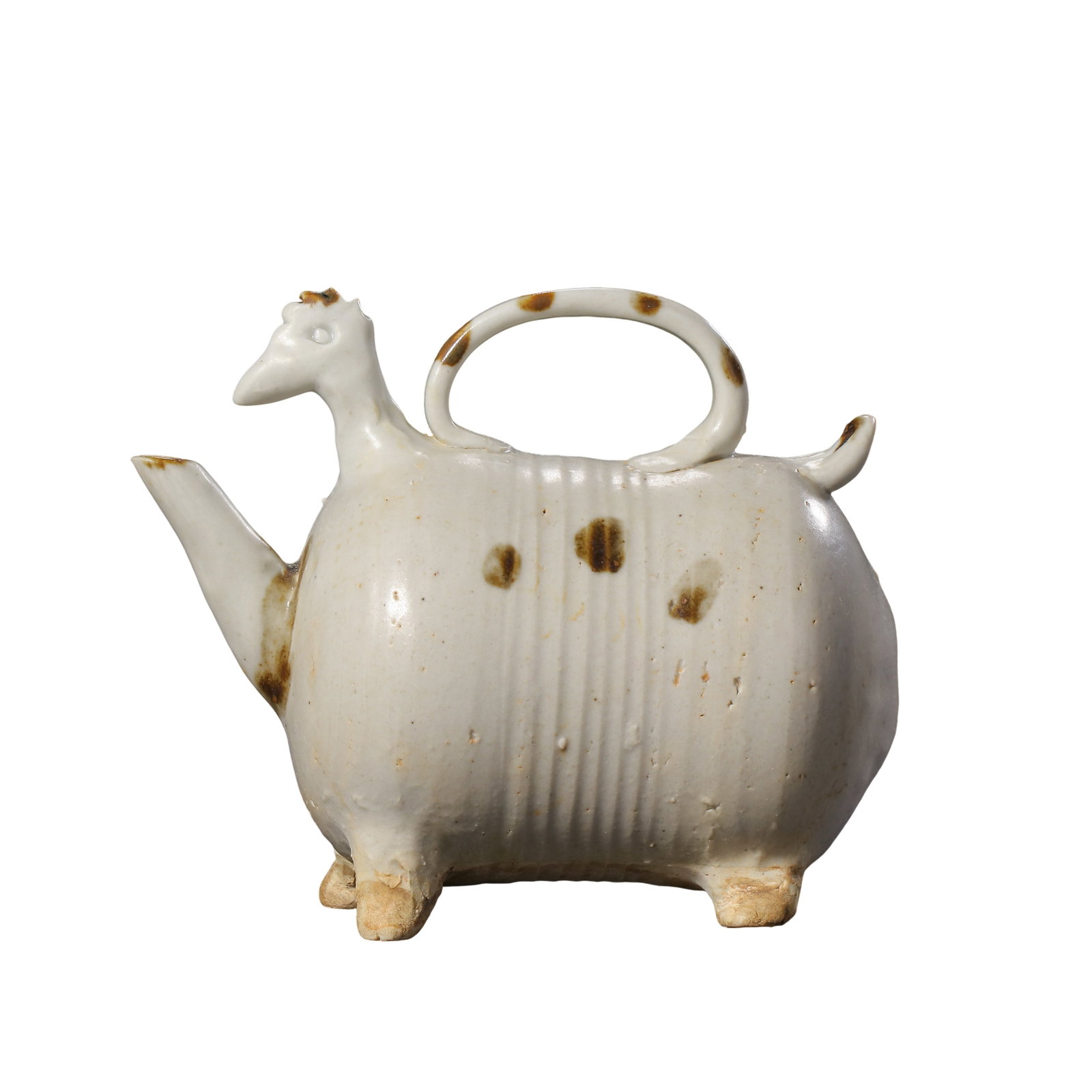 Song?Dynasty White?Glazed Brown?Speckled Phoenix?Shaped Loop?Handle Ewer (10th?13th: Dimensions?Overall length 12cm (4.72 in), overall height 10.5cm (4.13 in), 10th?13th Century A.D.Condition & Provenance?The ewer is fully intact without cracks. Phoenix head, loop handle, spout and fo