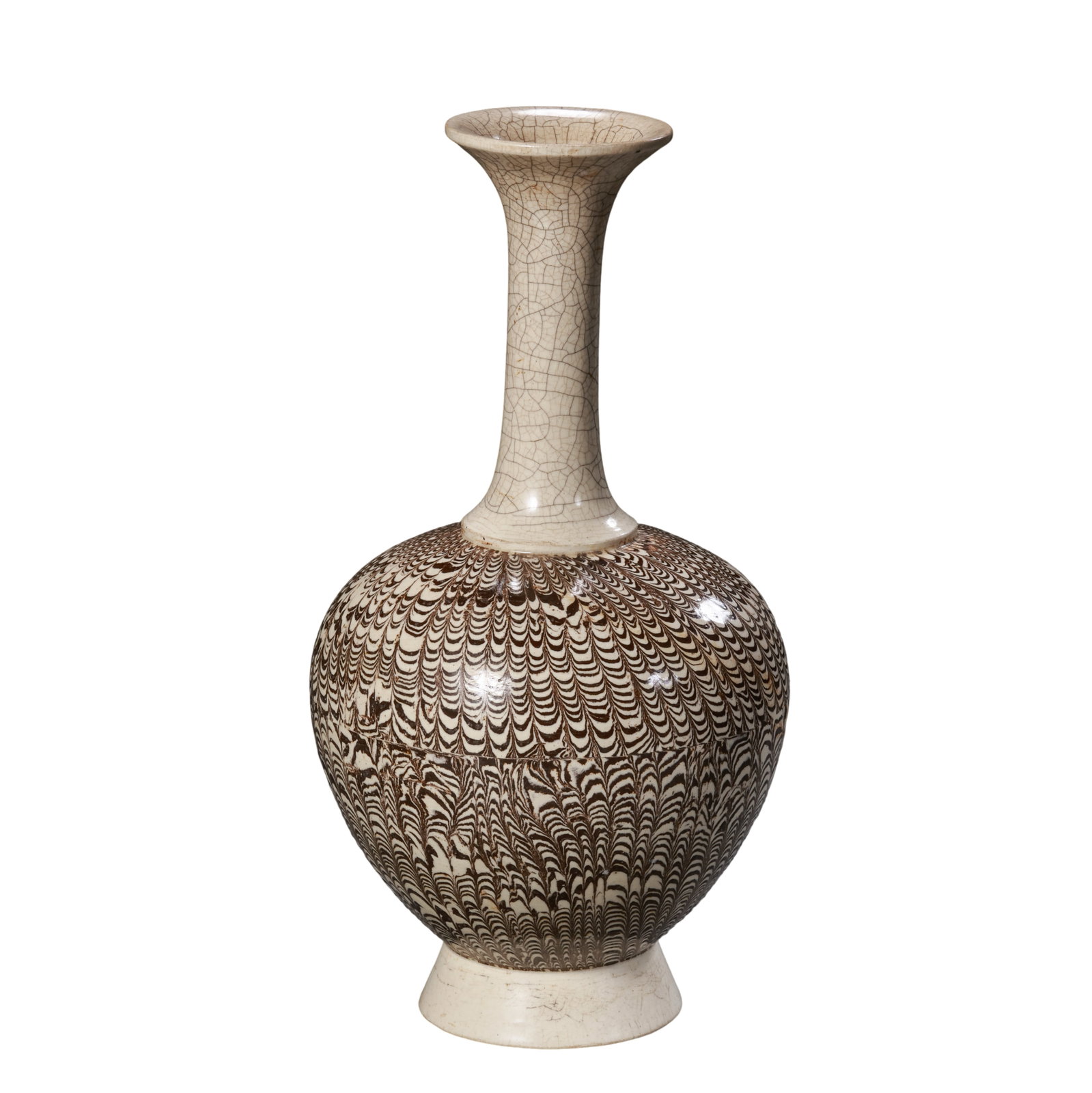 Song?Dynasty Marbled?Clay Vase with Feather?Pattern, Long Neck and Flared Rim (10th?13th (1 of 9)