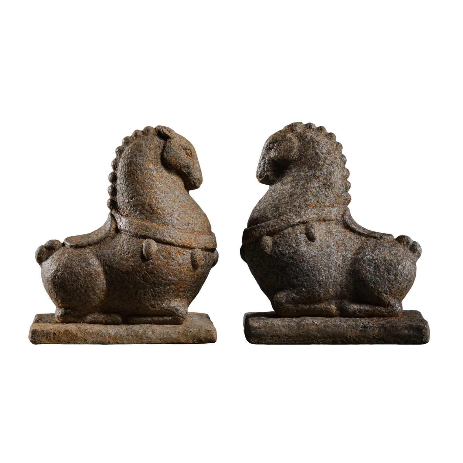 Pair of Ancient Stone Carved Recumbent Horse Ornaments, Sui?Tang Dynasty, 6th?9th Century A.D.: Dimensions?Single piece total height 16cm (6.30 in), base length 14cm (5.51 in), 6th?9th Century A.D.Condition & Provenance?The pair of stone carvings remain fully intact, no breaks, major chips or re