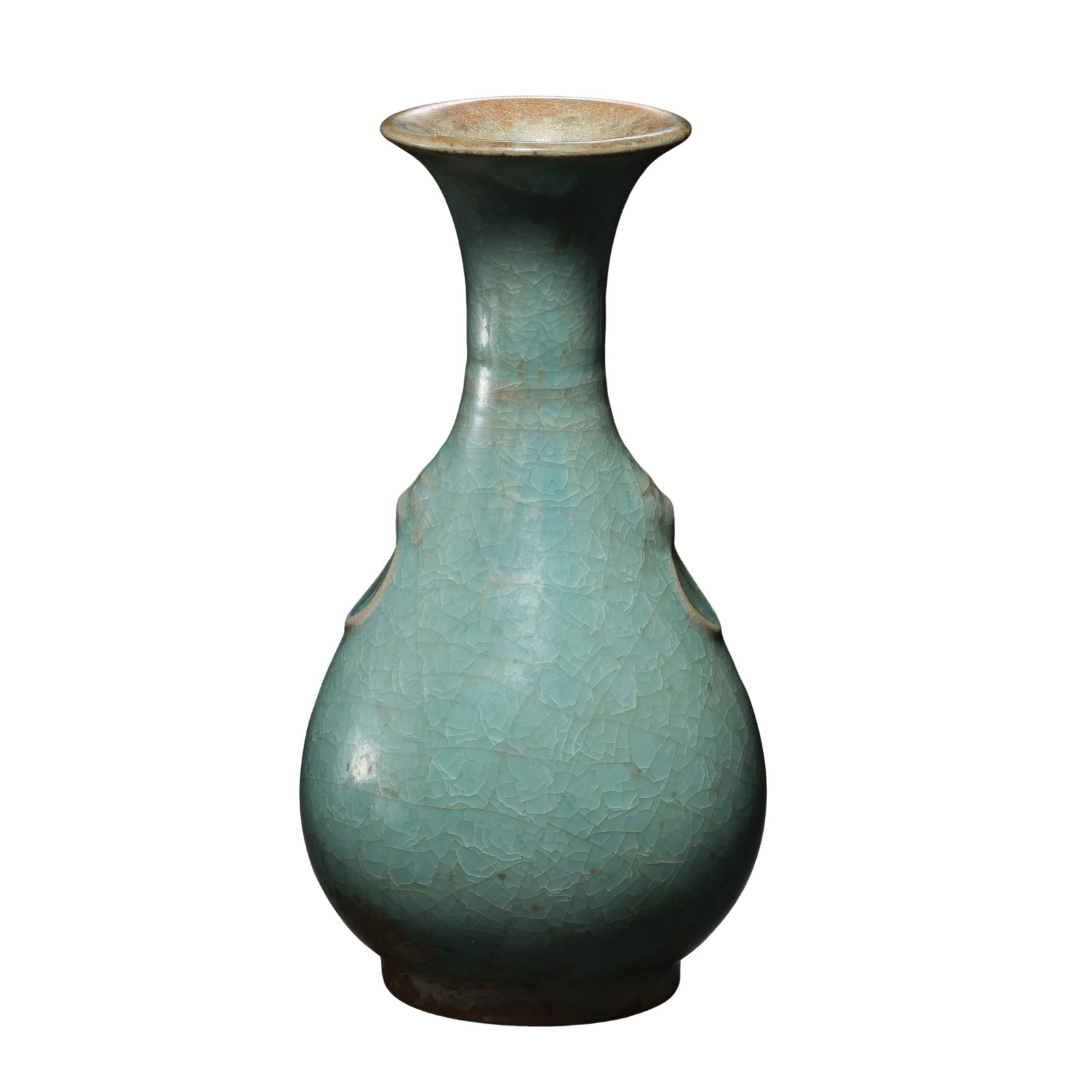 Ru Kiln Sky-Celadon Pear Vase with Double Loops, Song Dynasty,10th-13th Century: Dimensions?Overall height 17cm (6.69 in),10th to 13th CenturyCondition & Provenance?The vase is fully intact without cracks, chips or restorations. The entire surface is covered with natural craquelur