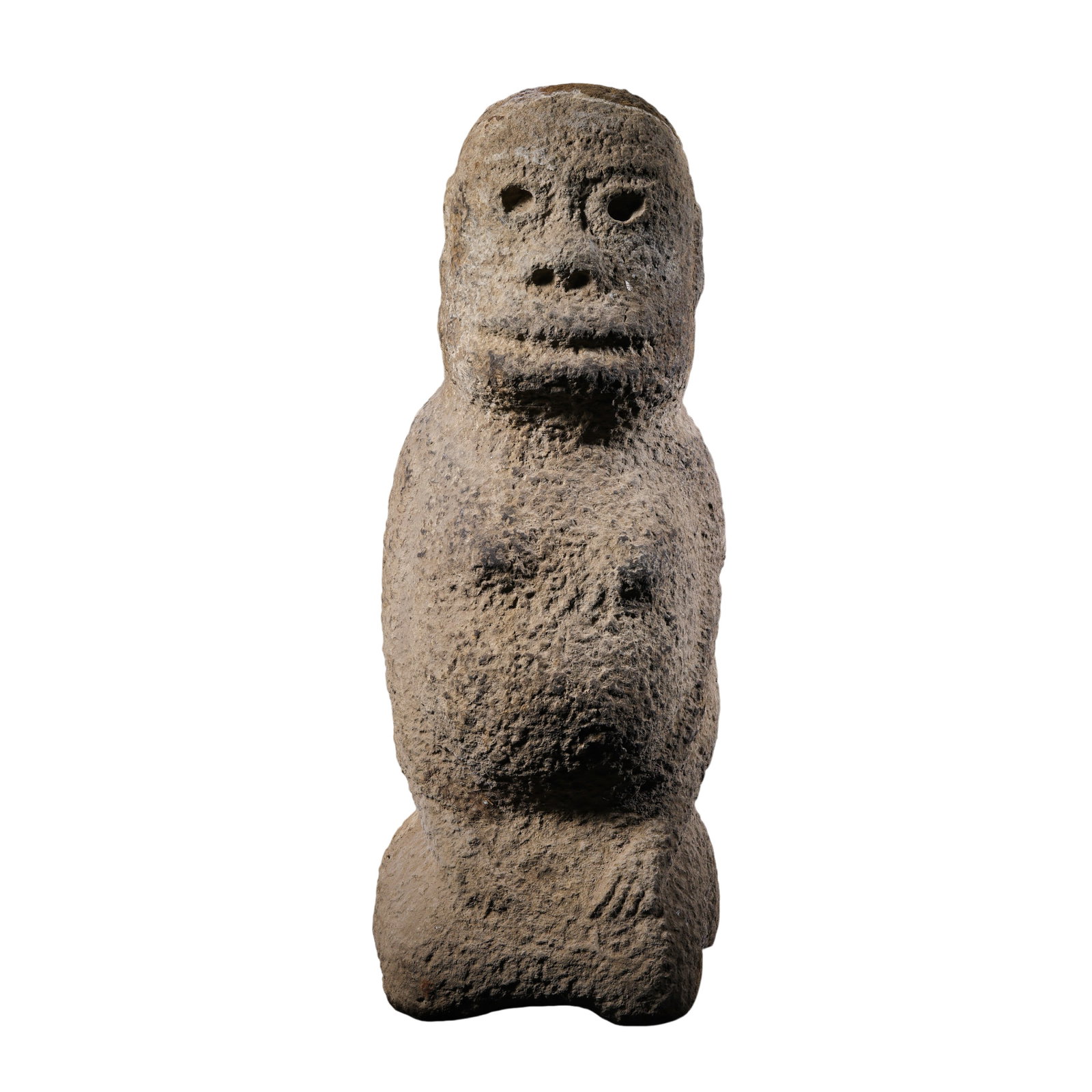 Neolithic Hongshan?Culture Stone Figure,circa 4700?2900 BCE,Destination:New York: Dimensions:Height 40 cm,width 14.5 cmCondition & Provenance:Carved from single stone block,the figure remains largely intact.Primitive chiseled surface is preserved.Ancient wear,minor edge chipping an
