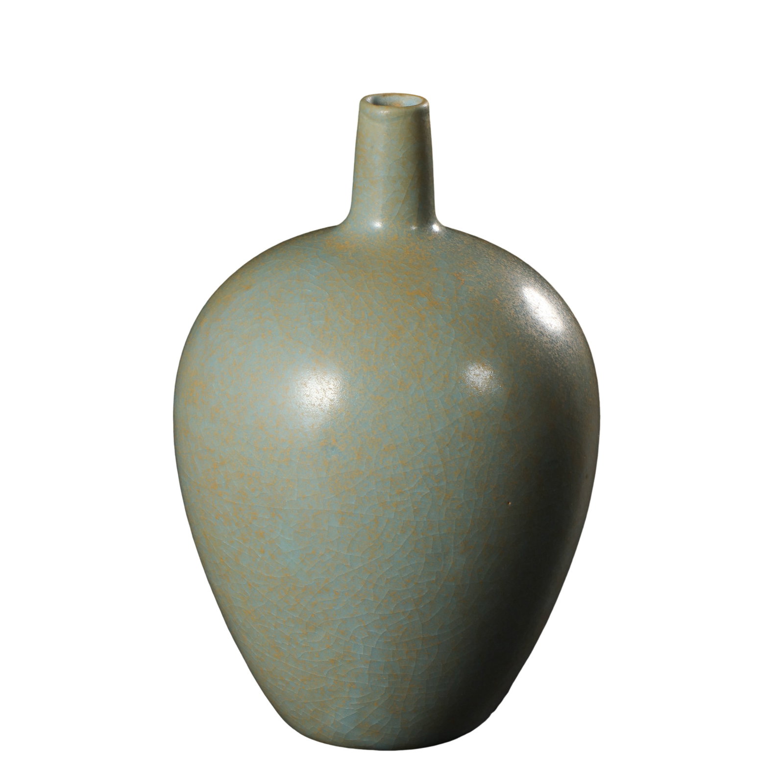 Northern Song Dynasty Ru Sky-Celadon Glaze Slender Neck Small Mouth Vase: Dimensions:Overall height 13cm(5.12in),10th Century - 12th Century CECondition & Provenance:The entire vase is fully intact without cracks,chips or restorations.The rim,body and base remain in origina