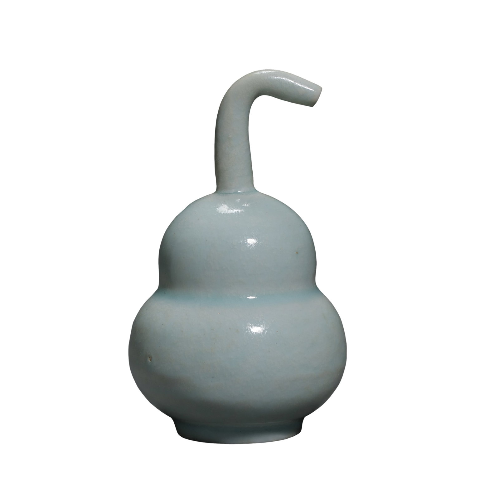 Song Hutian Kiln Shadow Celadon Curved Spout Gourd Water Dropper,13th Century CE: Dimensions:Overall Height 13cm(5.12in),13th Century CECondition & Provenance:The piece is fully intact with no cracks,chips or restorations.The entire shadow celadon glaze remains well-preserved,with 