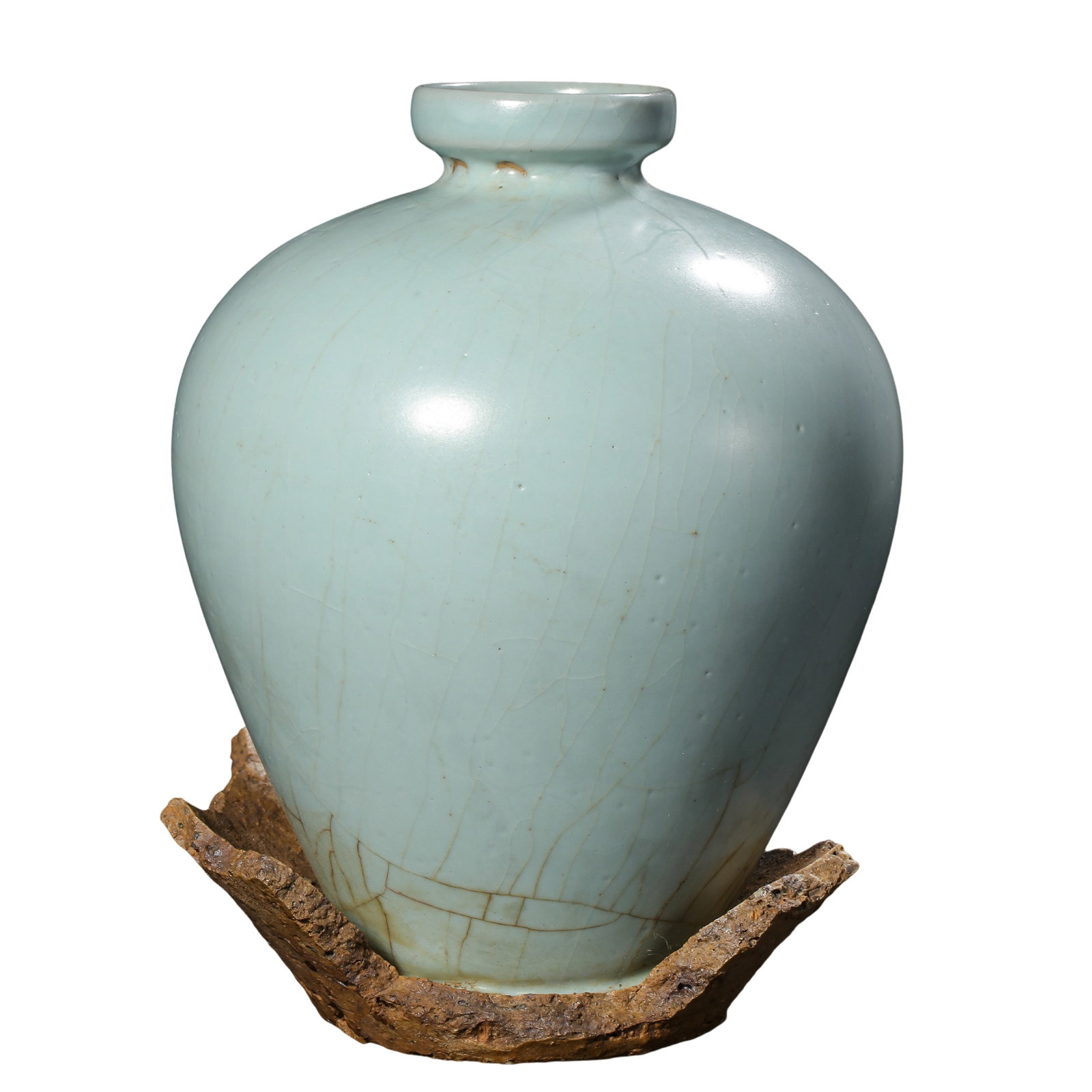 Song Longquan Kiln Sky-Celadon Meiping Vase With Kiln Adhesion,13th Century CE: Dimensions:Overall height 19cm(7.48in),13th Century CECondition & Provenance:The vase body is fully intact without cracks, chips or modern restoration. The whole glaze surface is covered with natural 