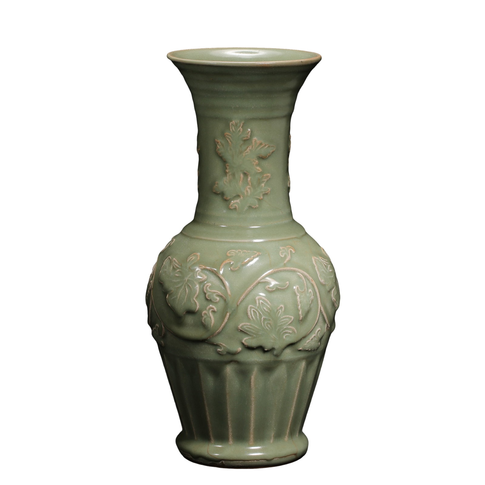 Yuan Dynasty Longquan Kiln Celadon Vase with Applied Interlocking Floral Relief Decoration,14th (1 of 8)