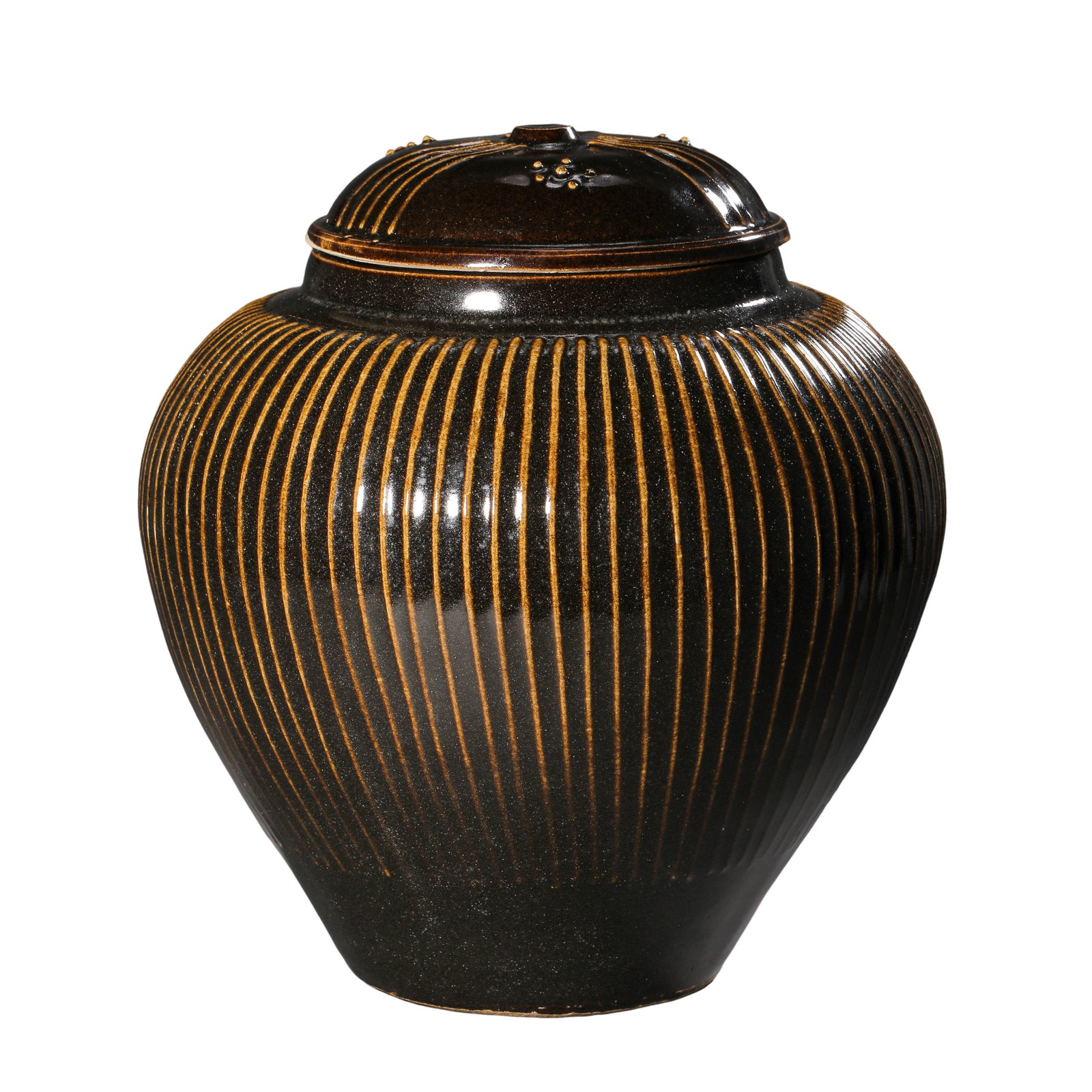 Song Dynasty Black?Glazed Large Ribbed Covered Jar,10?13th Century CE (1 of 9)